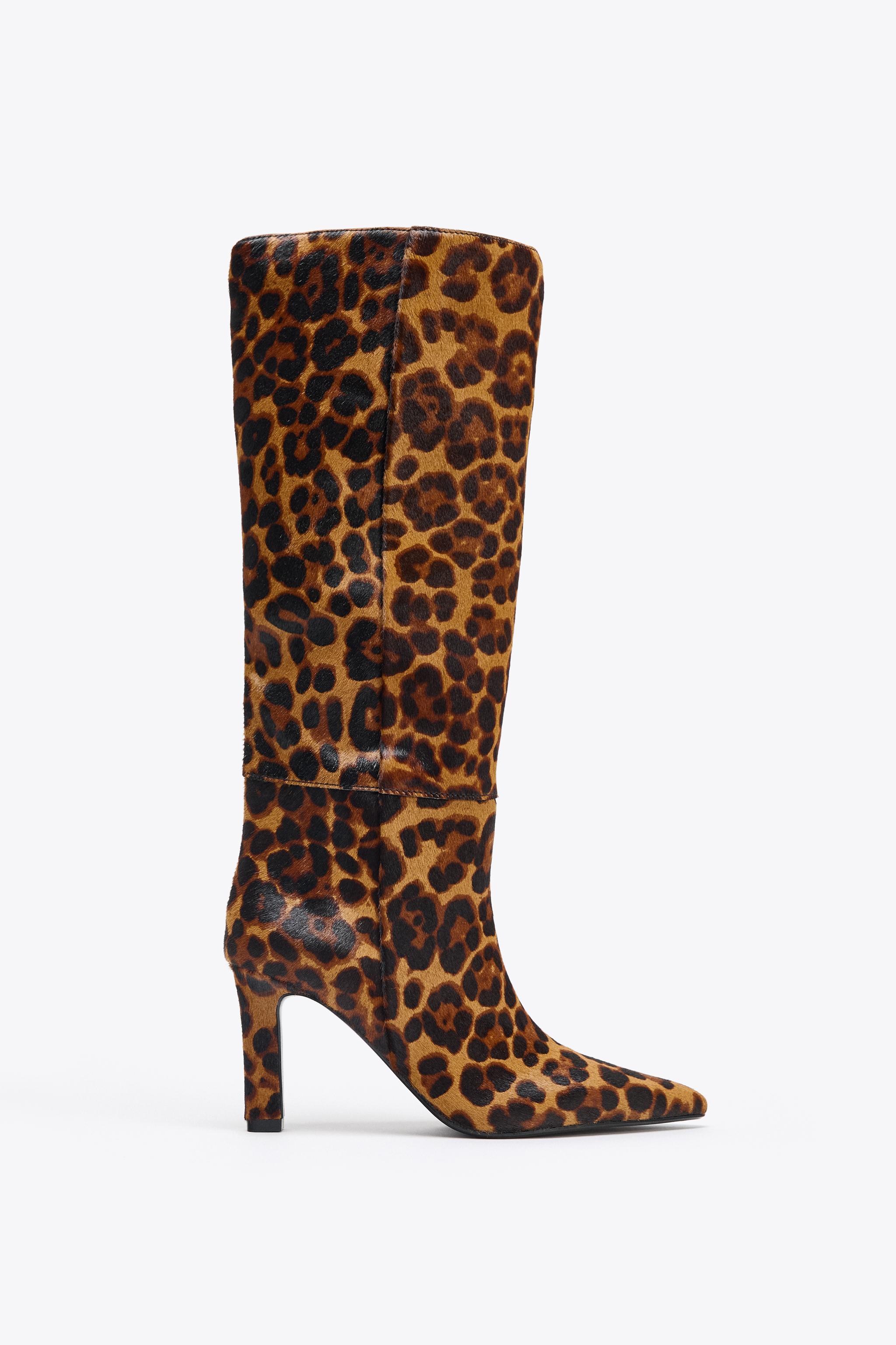Animal Print Leather Boots With Fur