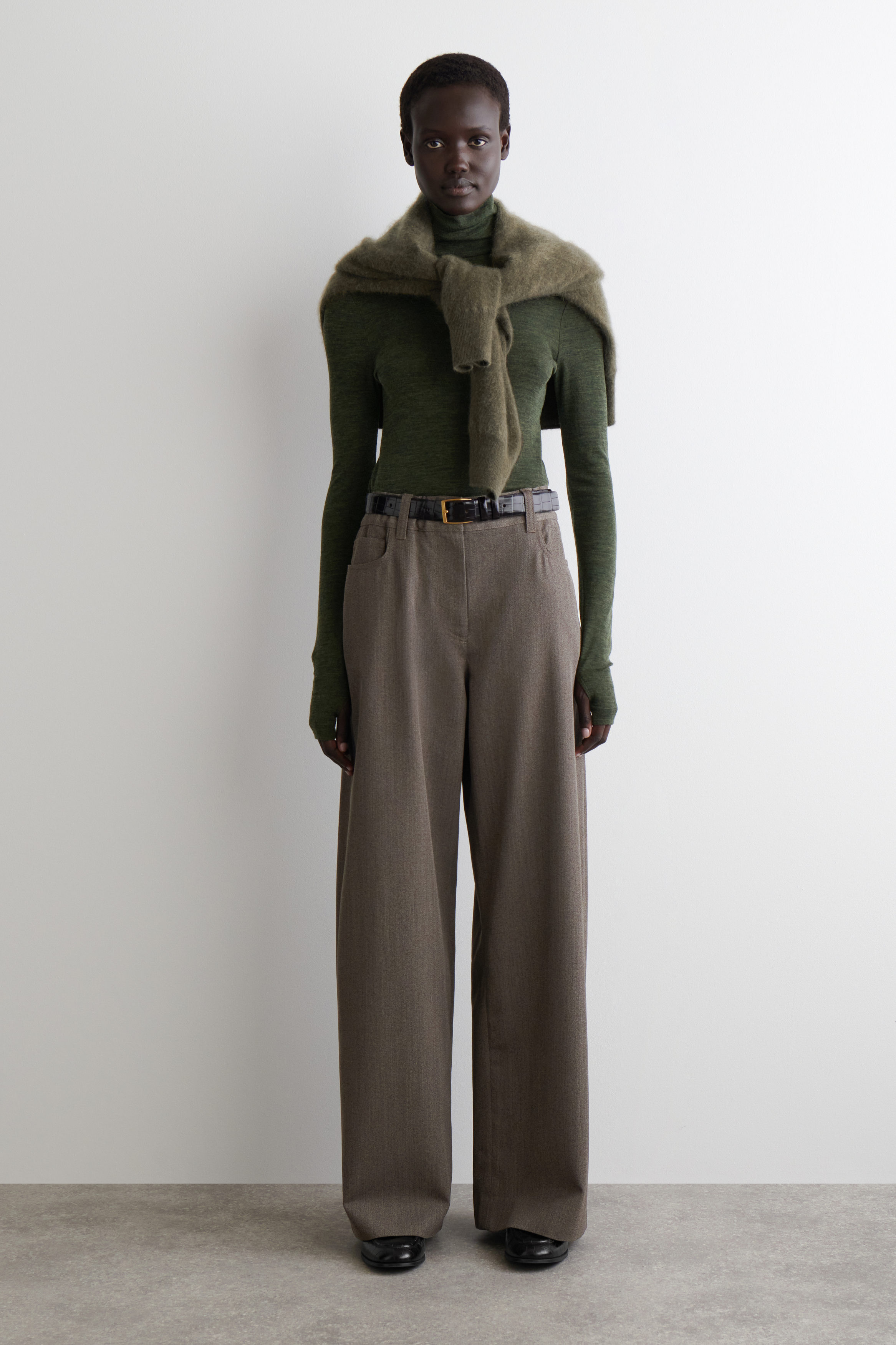 Regular Wool-Blend Wide-Leg Trousers