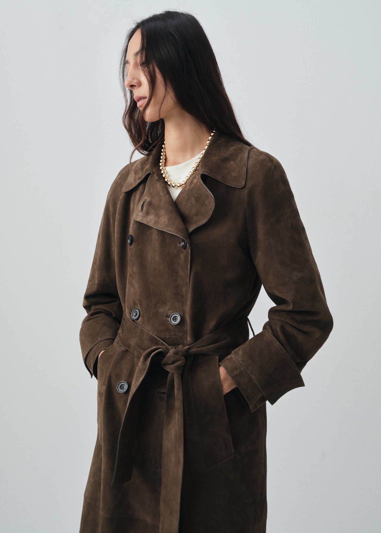100% Suede Double-Breasted Trench Coat - Women | Mango United Kingdom