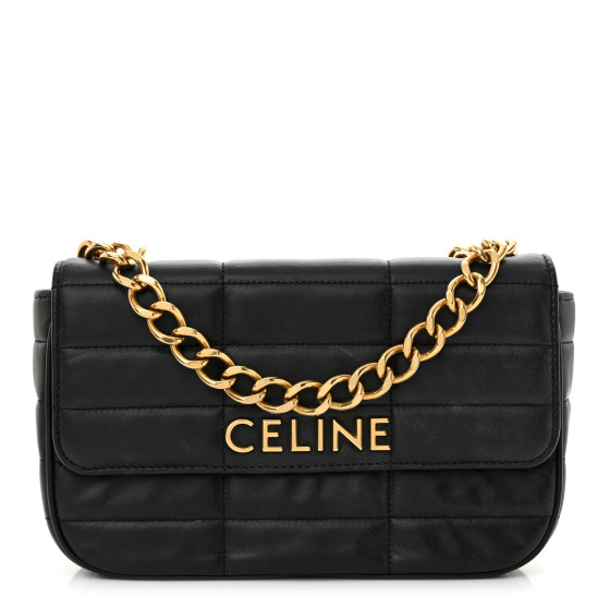Celine Goatskin Matelasse Chain Shoulder Bag Black