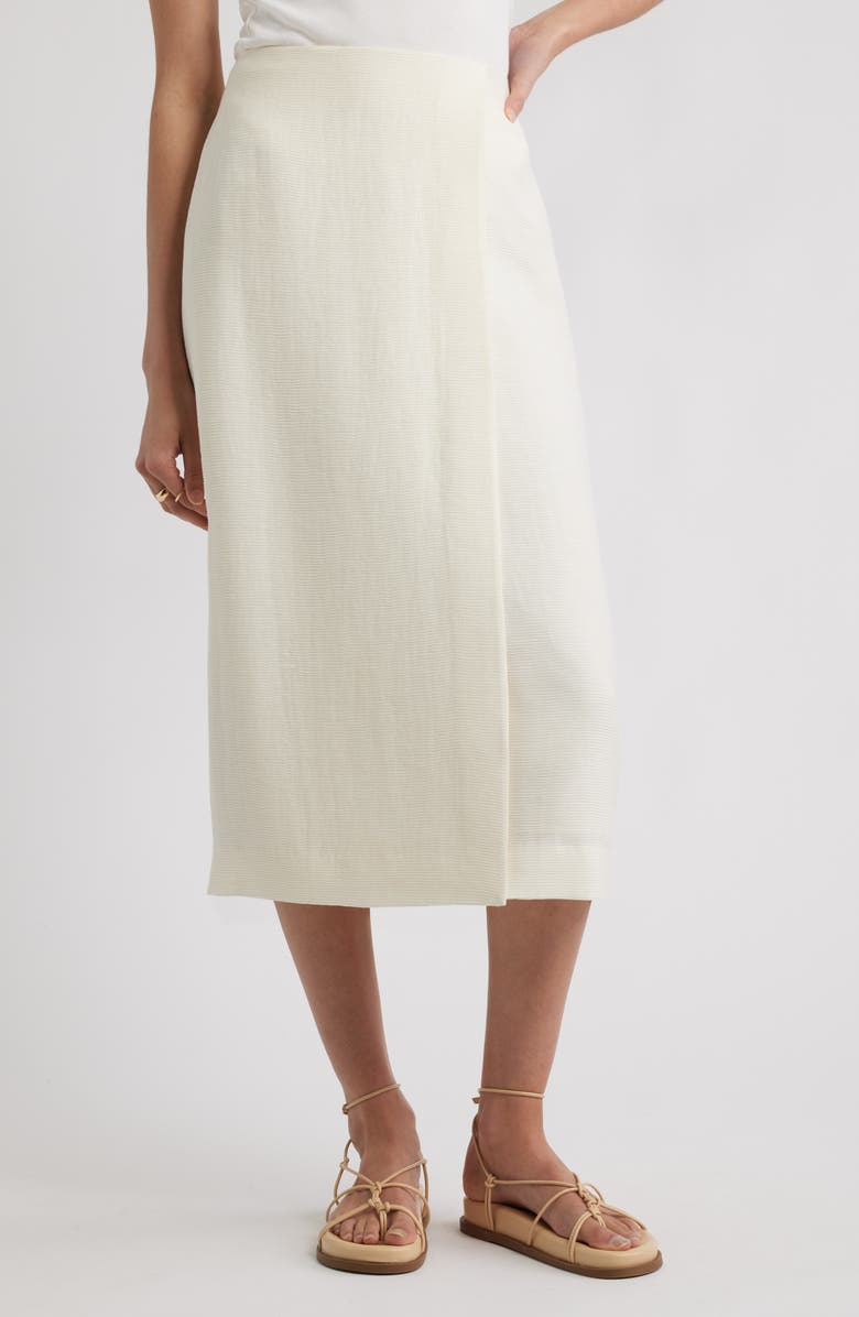 Textured Faux Wrap Midi Skirt