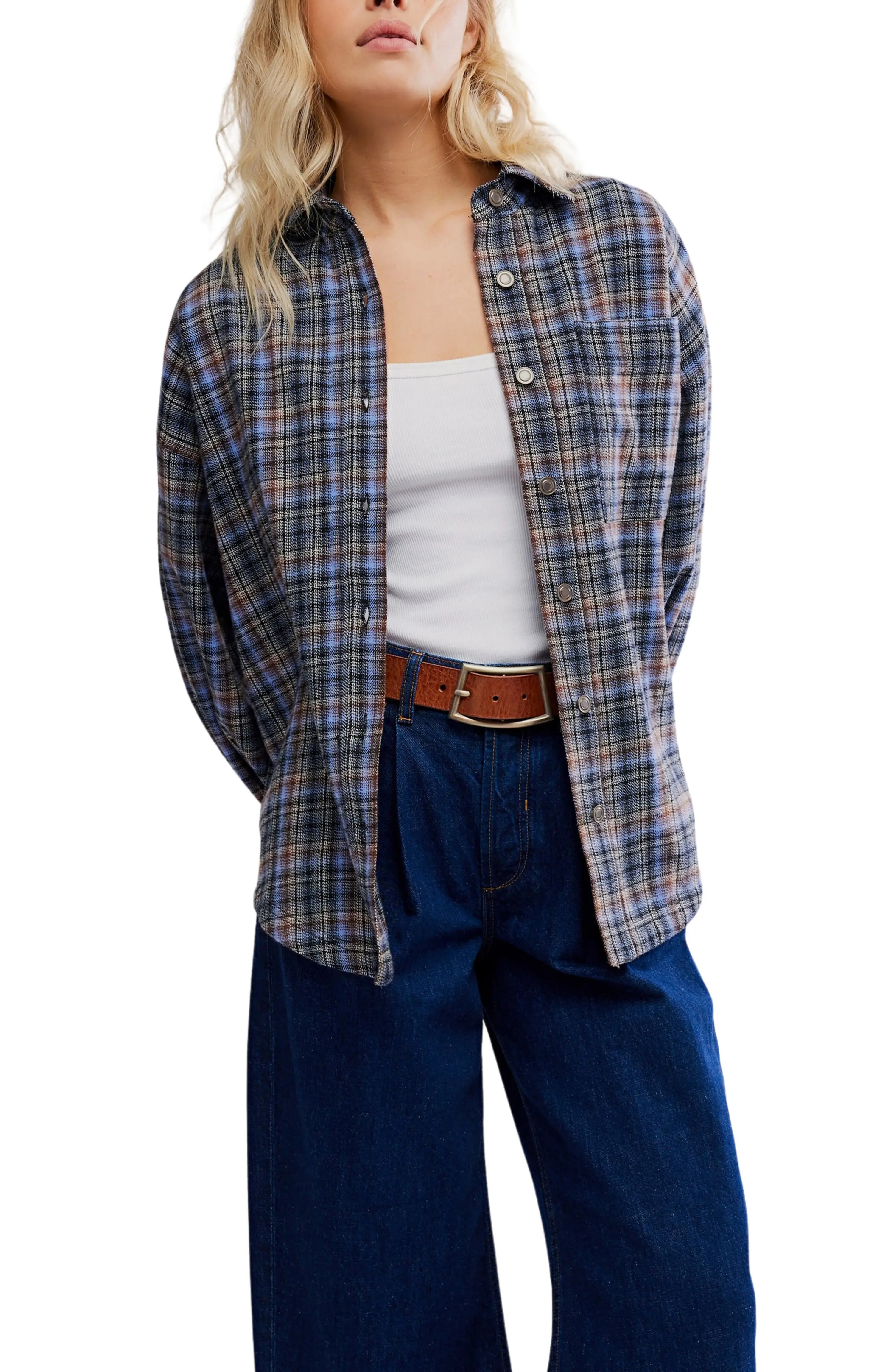 Free People, Ashley Oversize Plaid Cotton Button-Up Shirt
