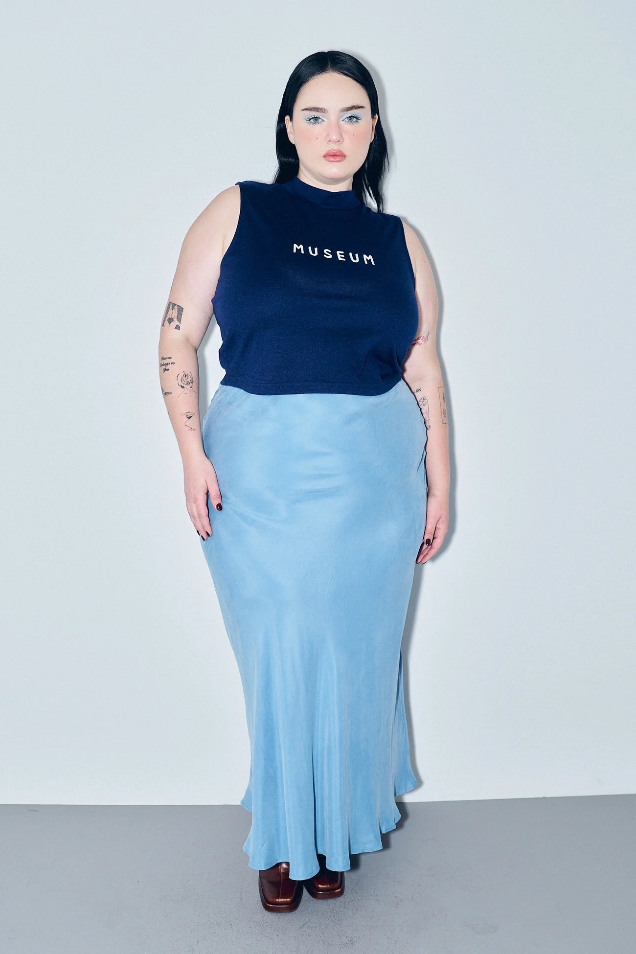 Fashion Brand Company, Japanese Cupro Bias Cut Skirt Ice Blue
