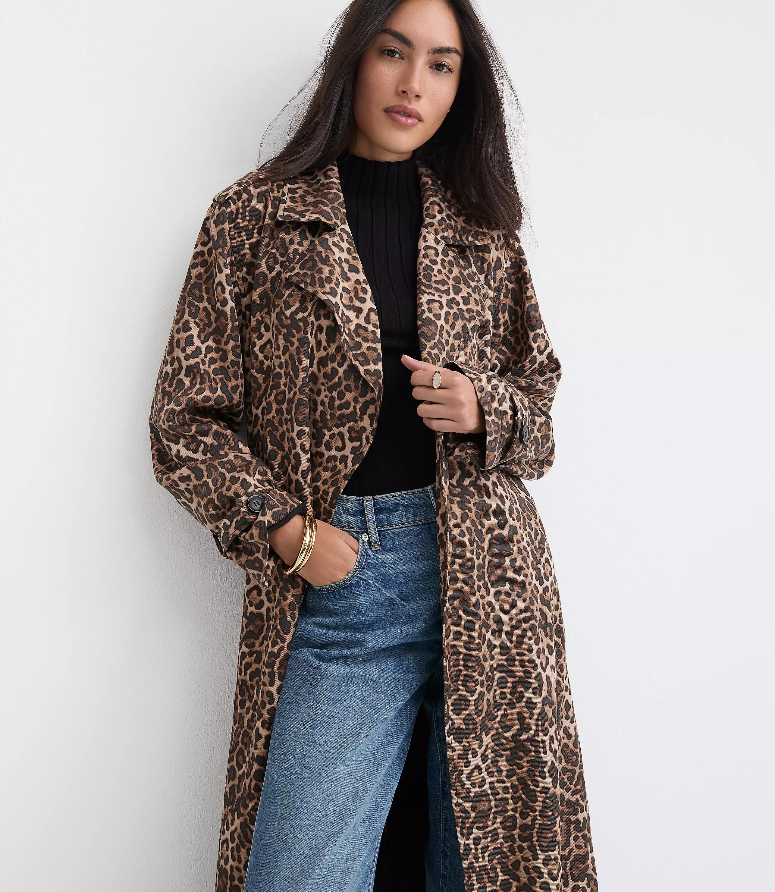 Leopard Print Fluid Trench Coat