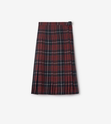 Check Wool Blend Midi Kilt in Coal Grey/cranberry Red - Women | Burberry&amp;reg; Official