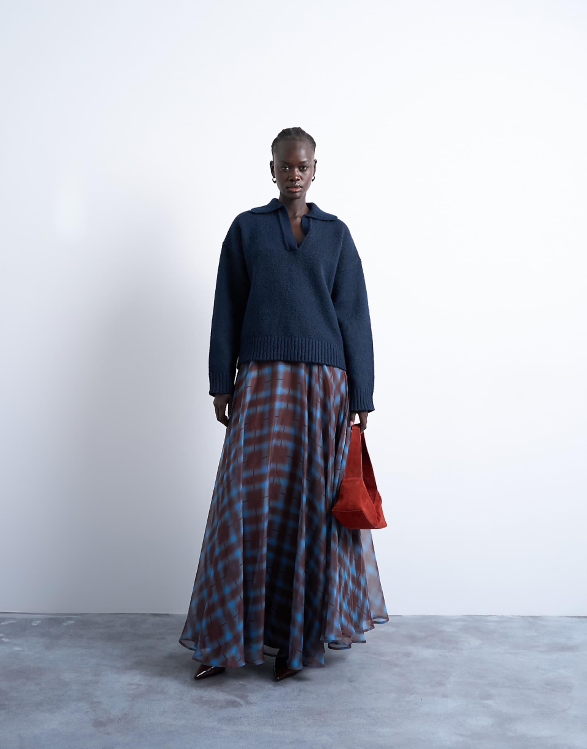 Topshop Full Circle Maxi Skirt in Blue Check