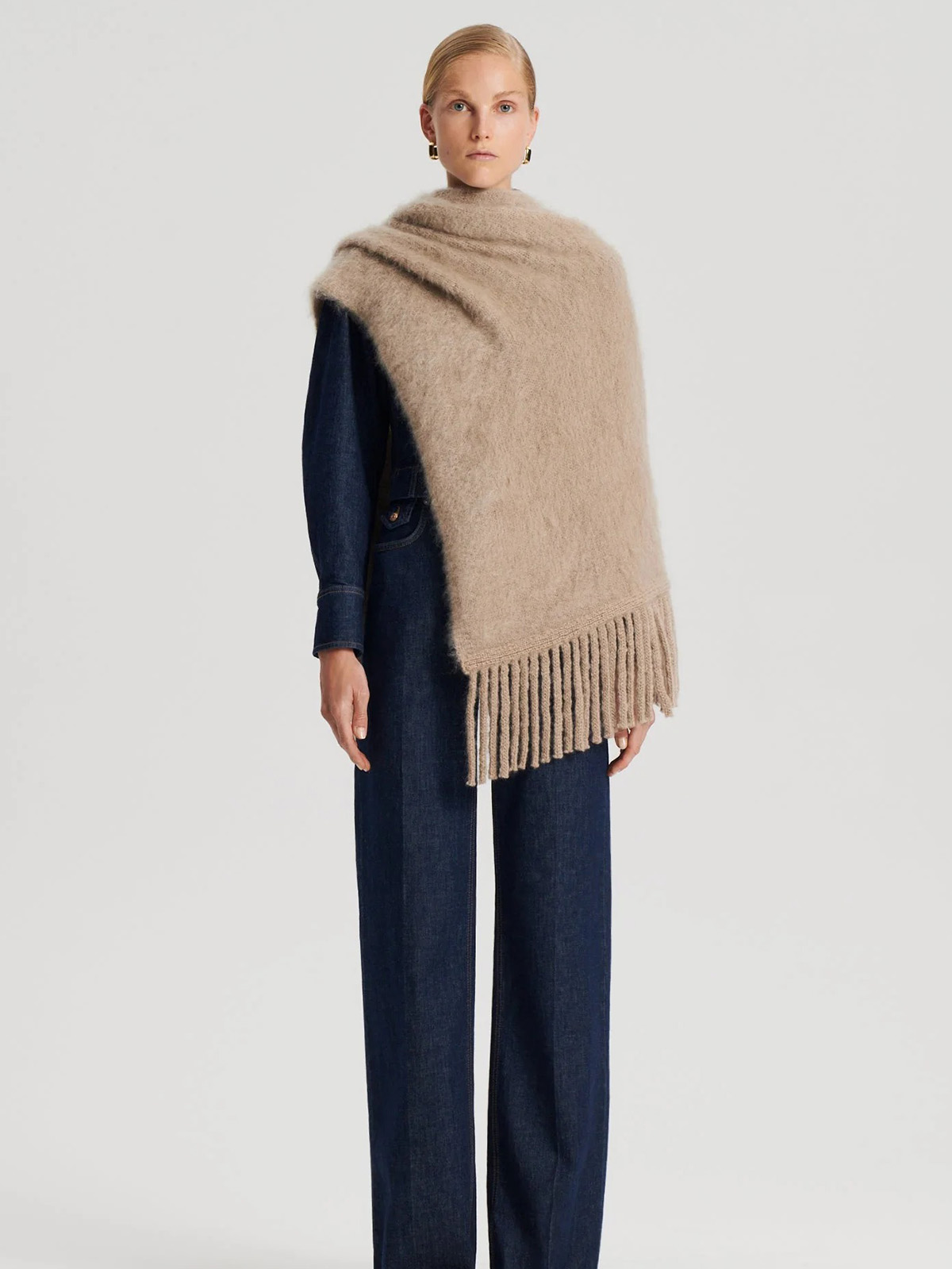 Brushed Fringed Cape - Nougat