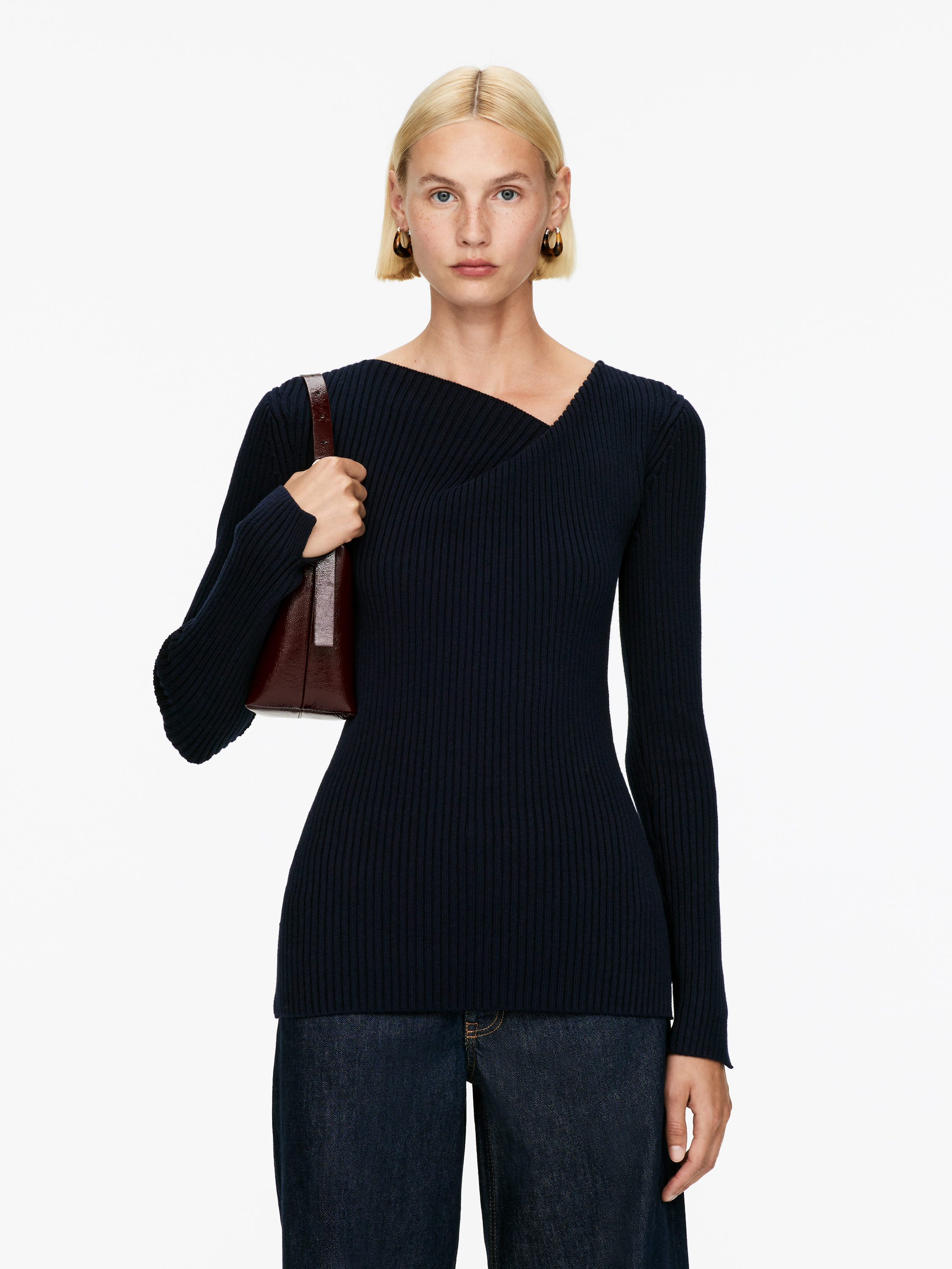 Rib-Knit Top &amp;ndash; Dark Blue &amp;ndash; Women &amp;ndash; Arket Gb