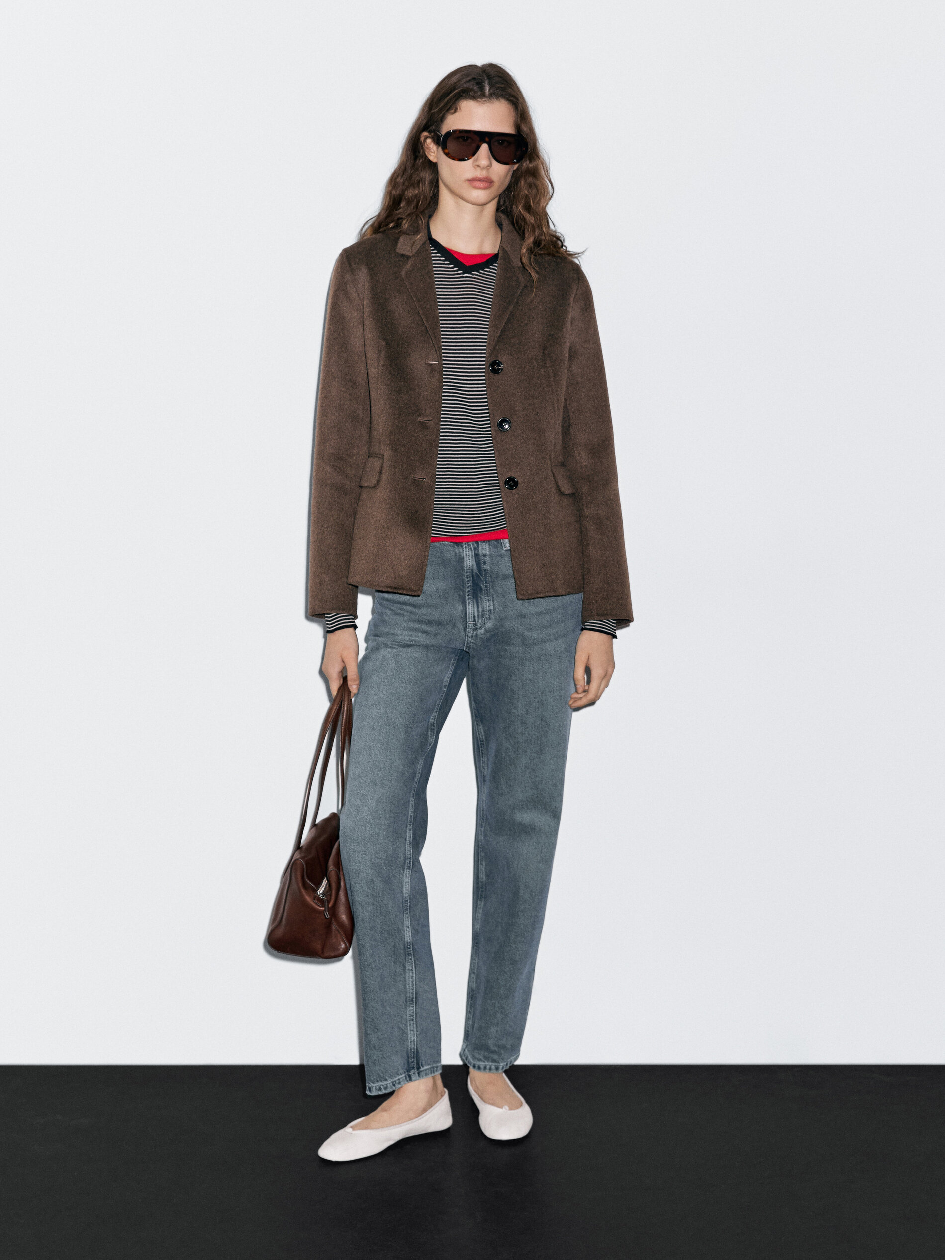 Wool Blend Blazer With Tailored Collar