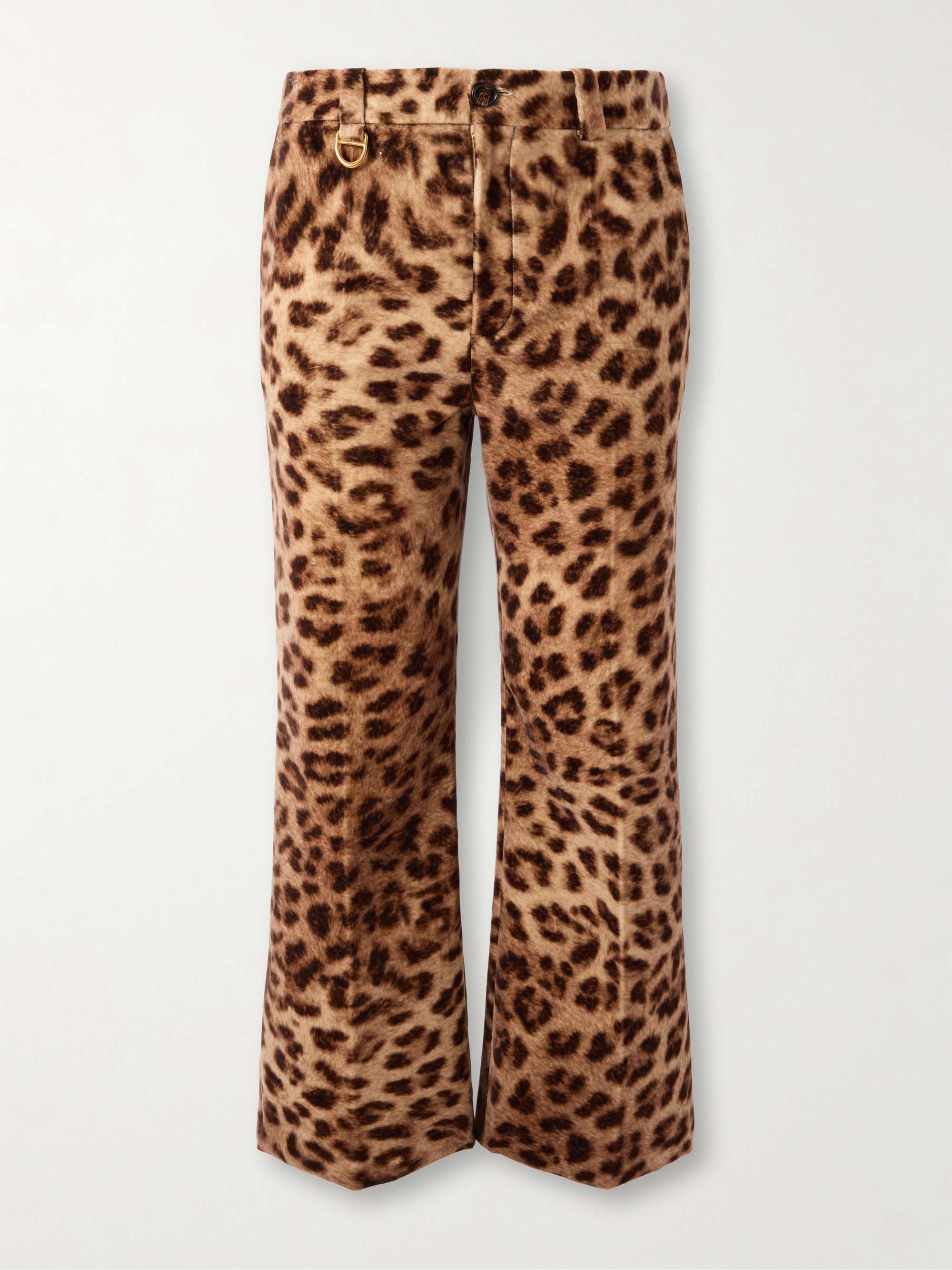 Cropped Leopard-Print Cotton-Velvet Straight-Leg Pants