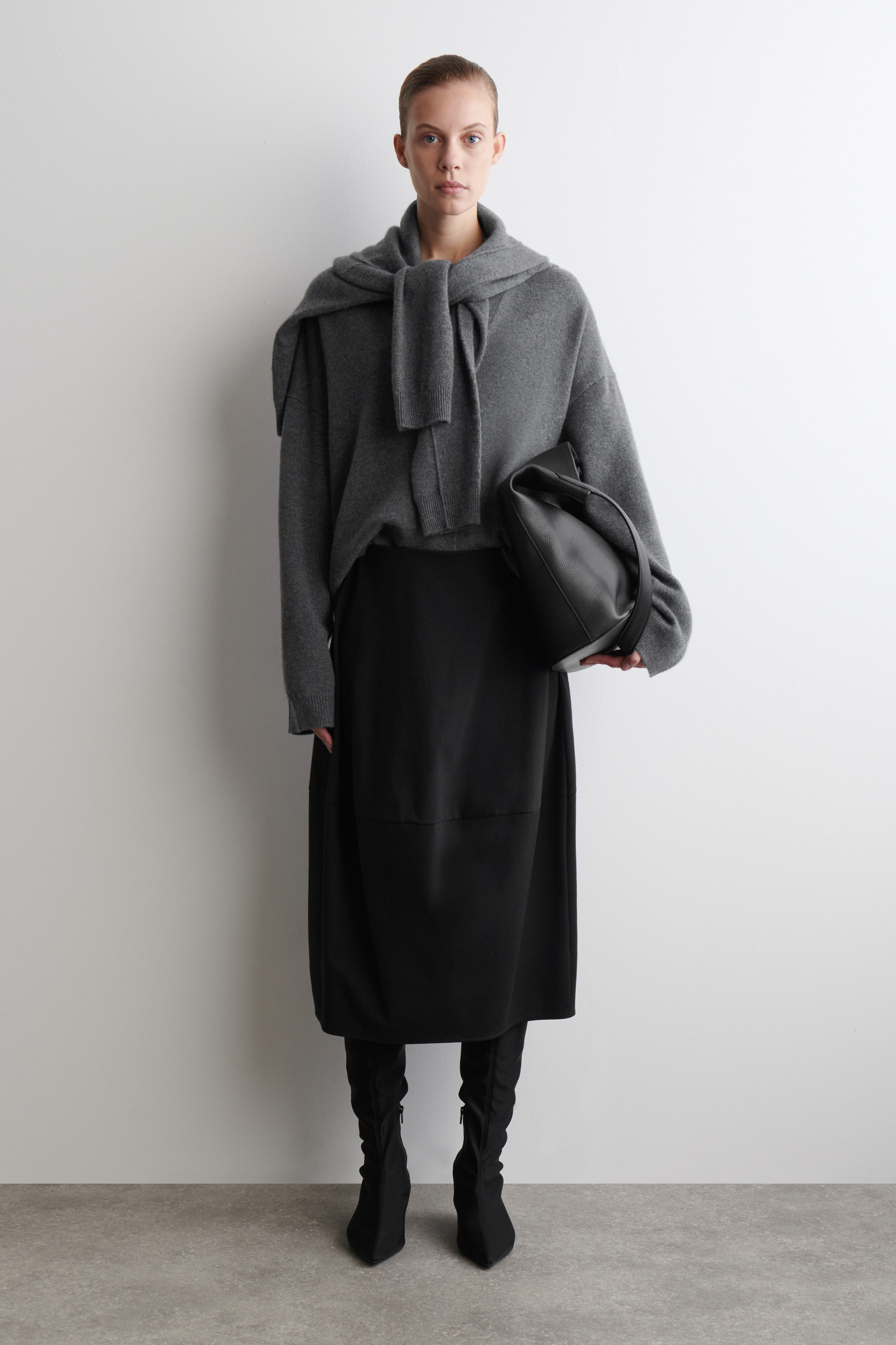 Rounded Cotton Midi Skirt