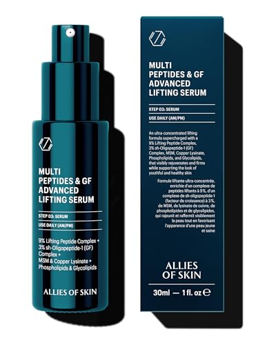 Allies of Skin Multi Peptides &amp;amp; Growth Factor Collagen Boosting Face Serum | Skin Tightening Anti-Aging Complex With 9% Peptides| Firms Sagging Skin &amp;amp; Visibly Reduces Wrinkles (1 Oz)