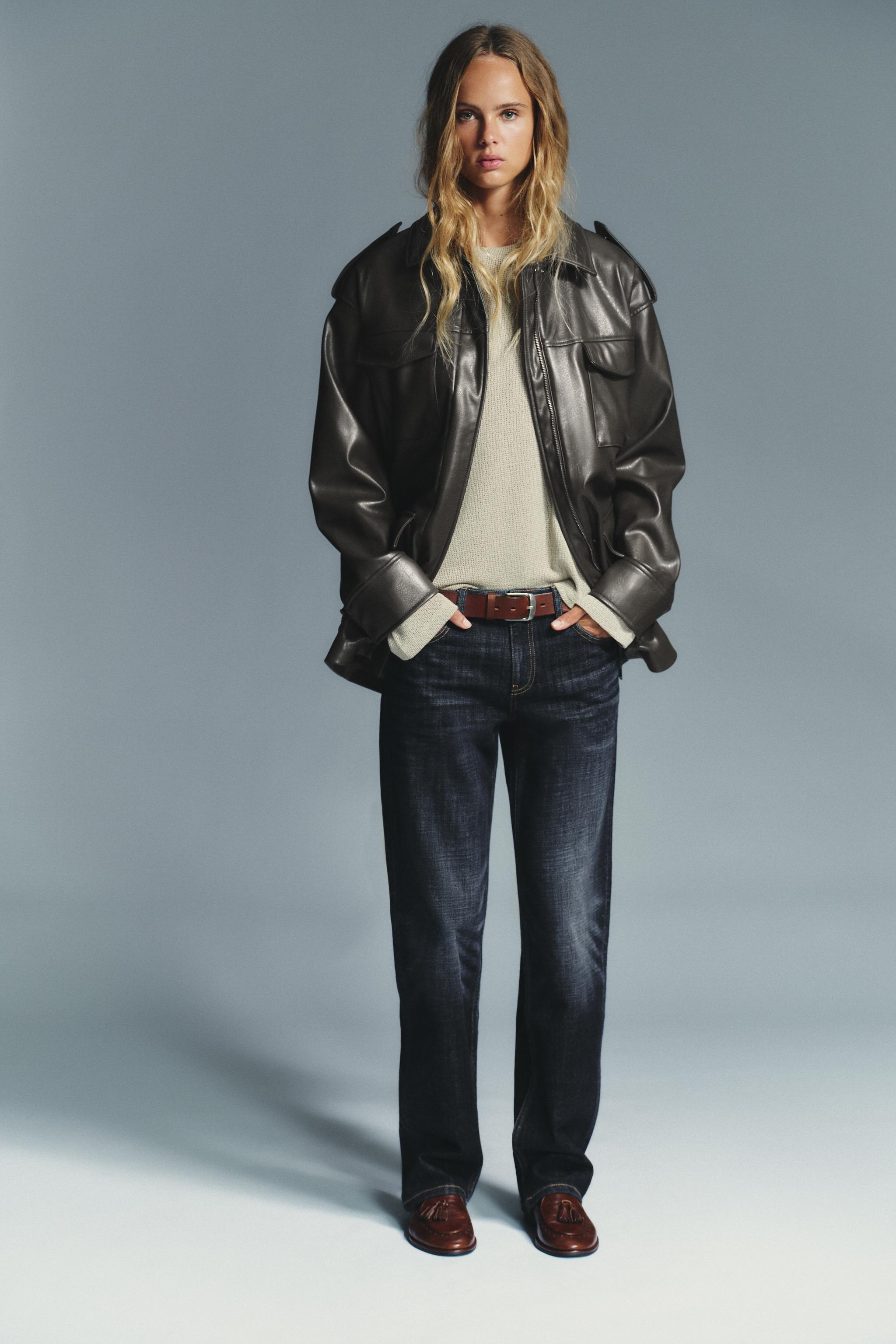 Faux Leather Jacket With Pockets