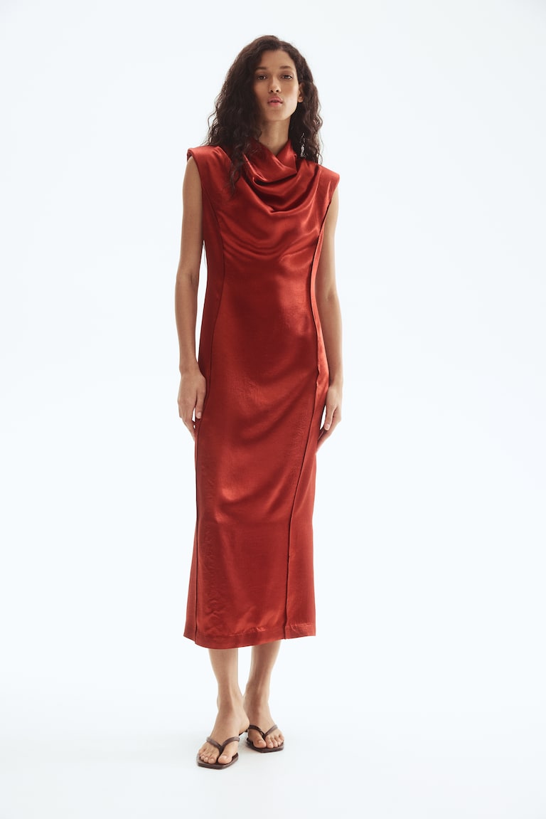 Shoulder-Pad Satin Dress