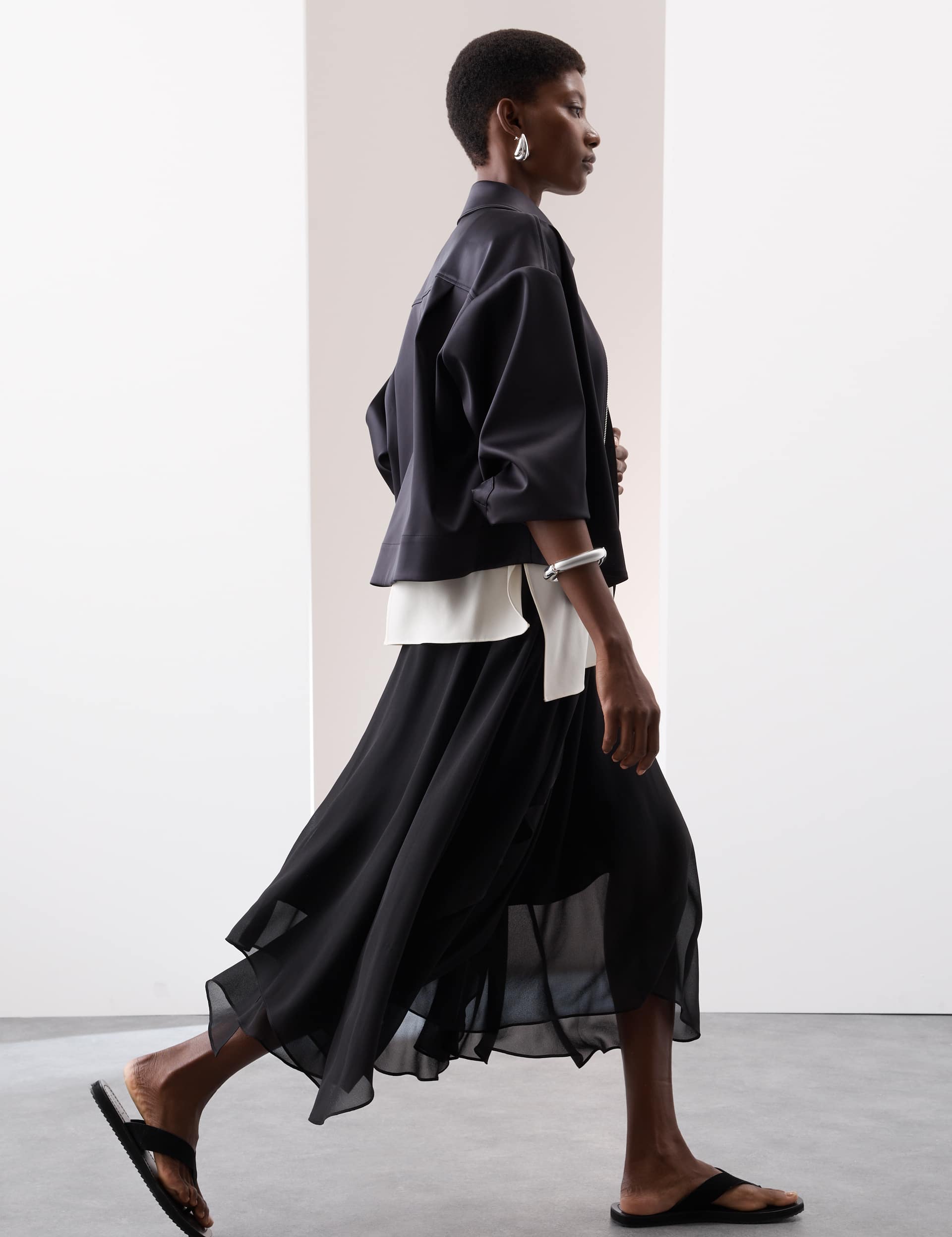 Layered Draped Midi A-Line Skirt