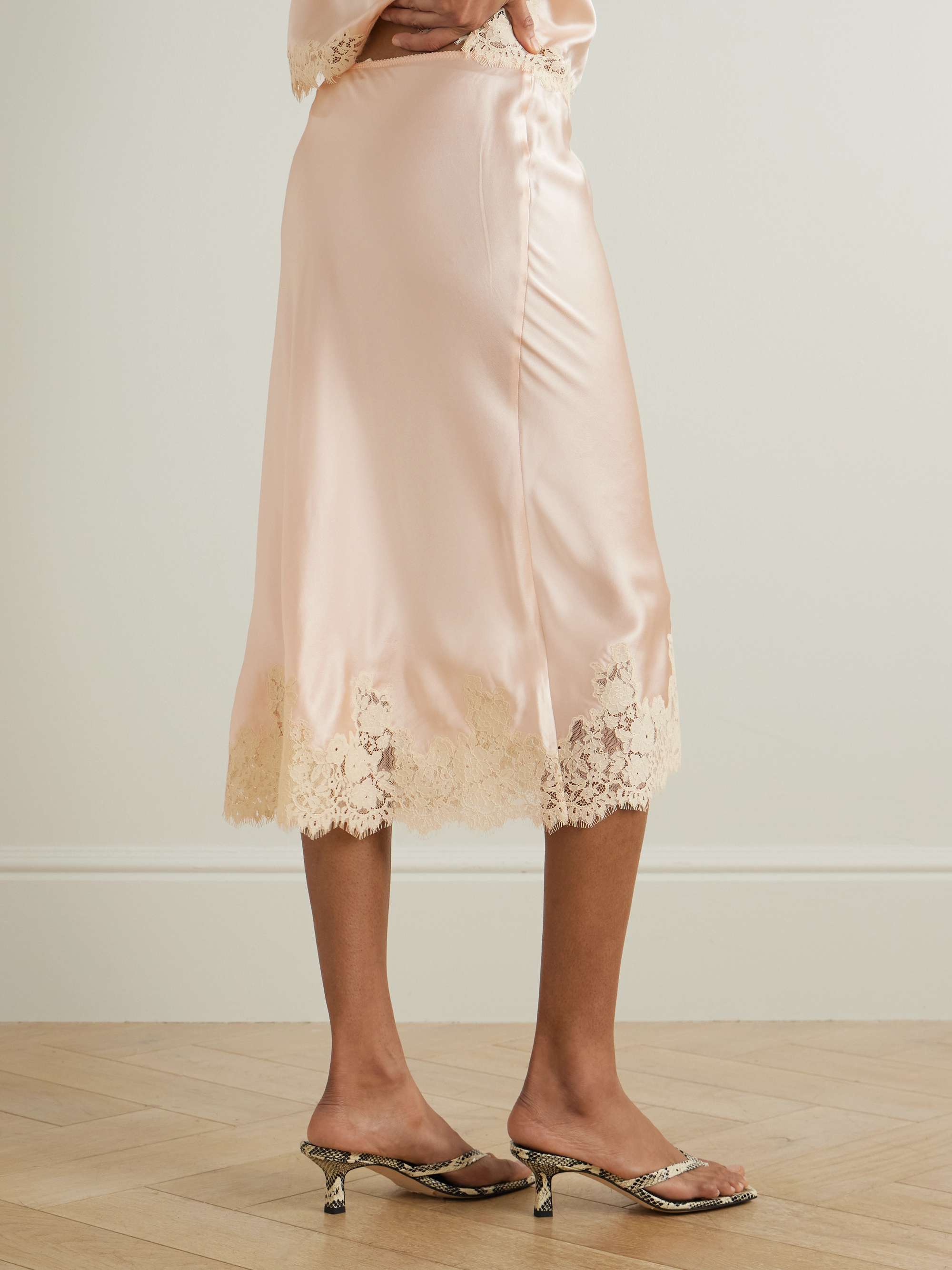 Elowena Lace-Trimmed Silk Midi Skirt