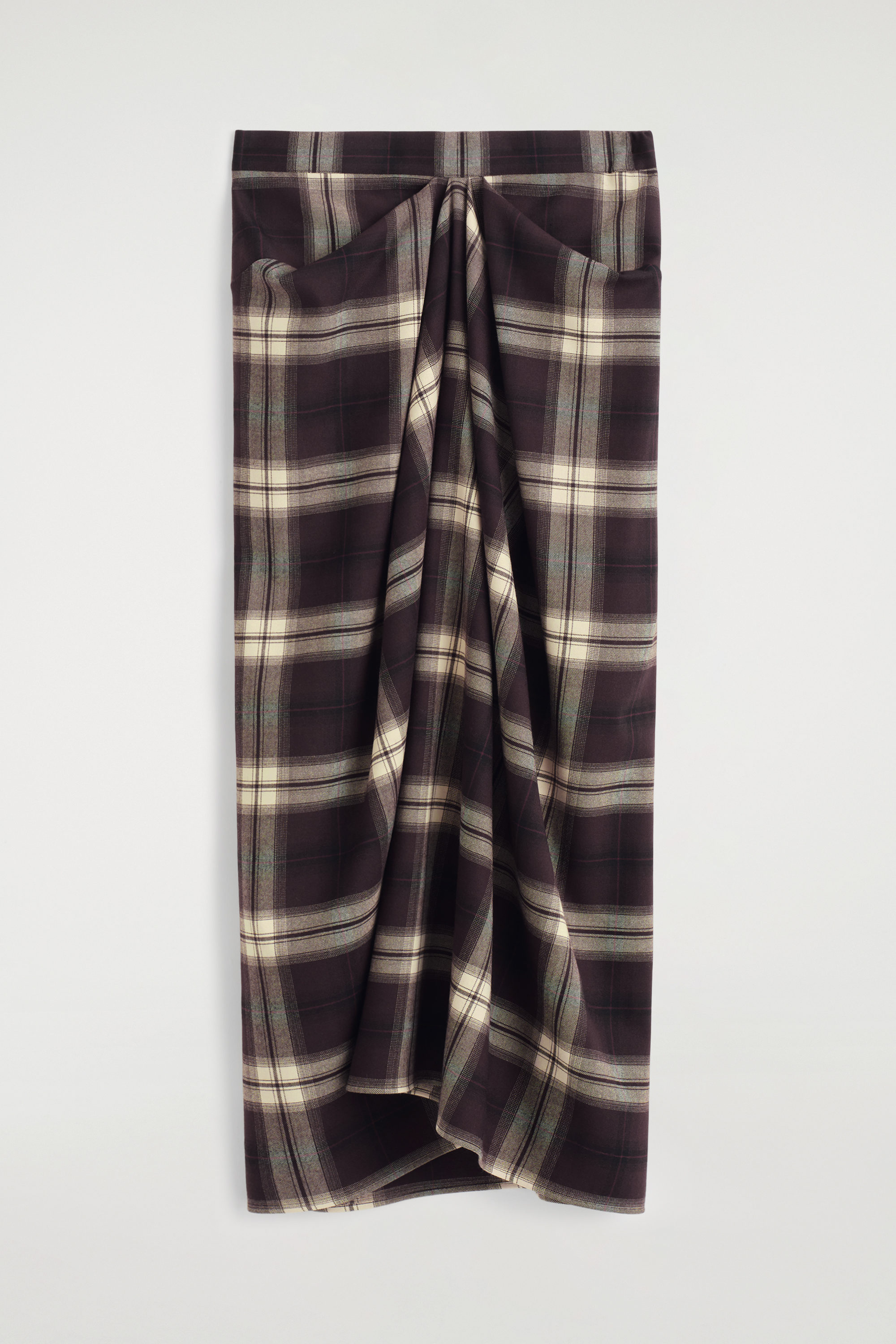 Draped Checked Midi Skirt