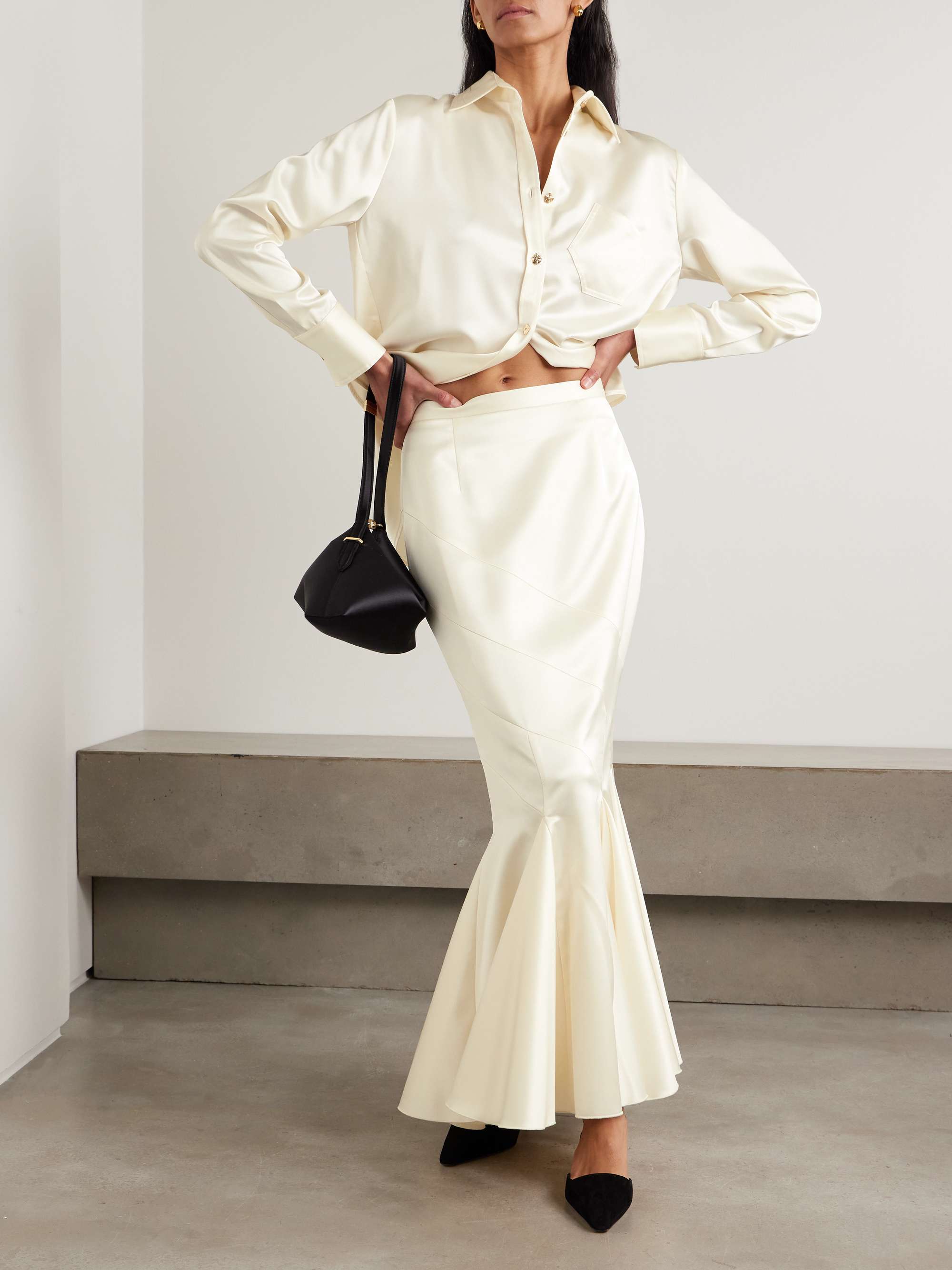 Gentileschi Pleated Paneled Satin Maxi Skirt