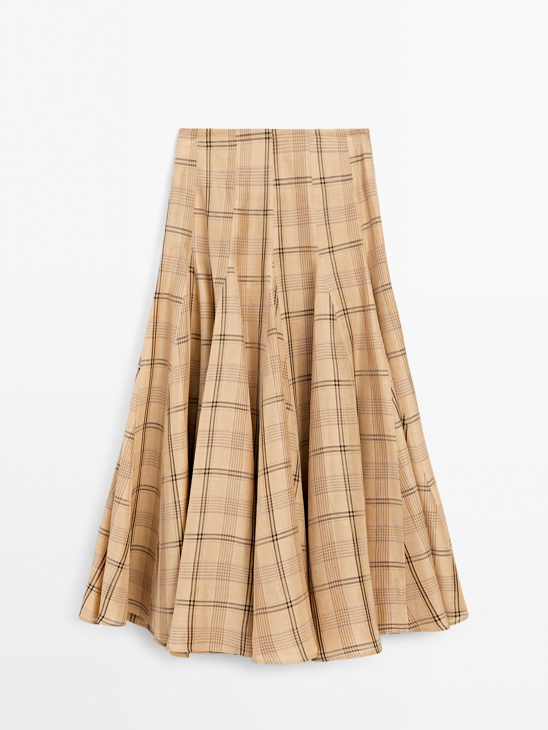 Check Print Godet Midi Skirt - Studio