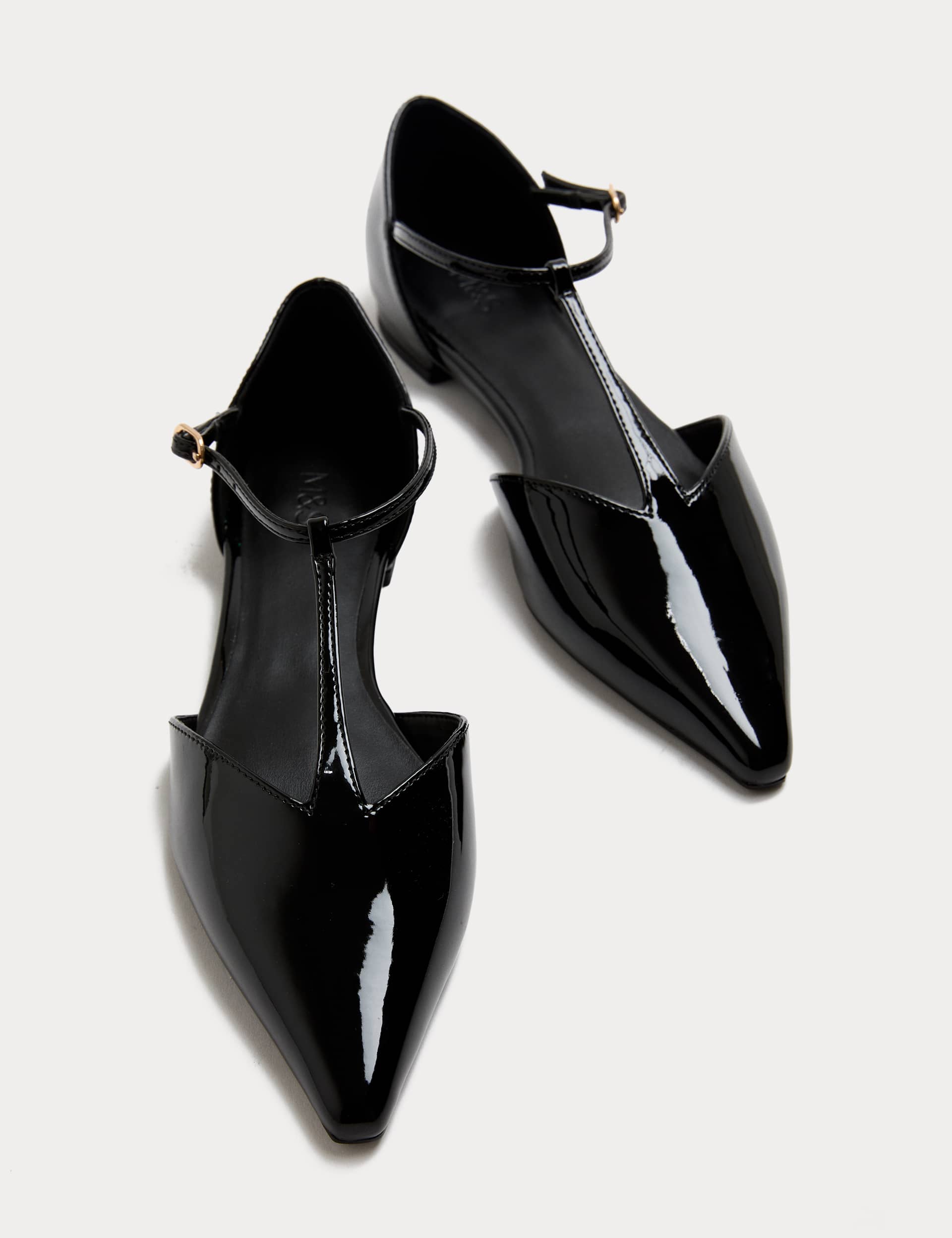 Patent T Bar Flat Pointed Ballet Pumps
