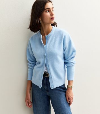 Blue Crew Neck Knit Cardigan