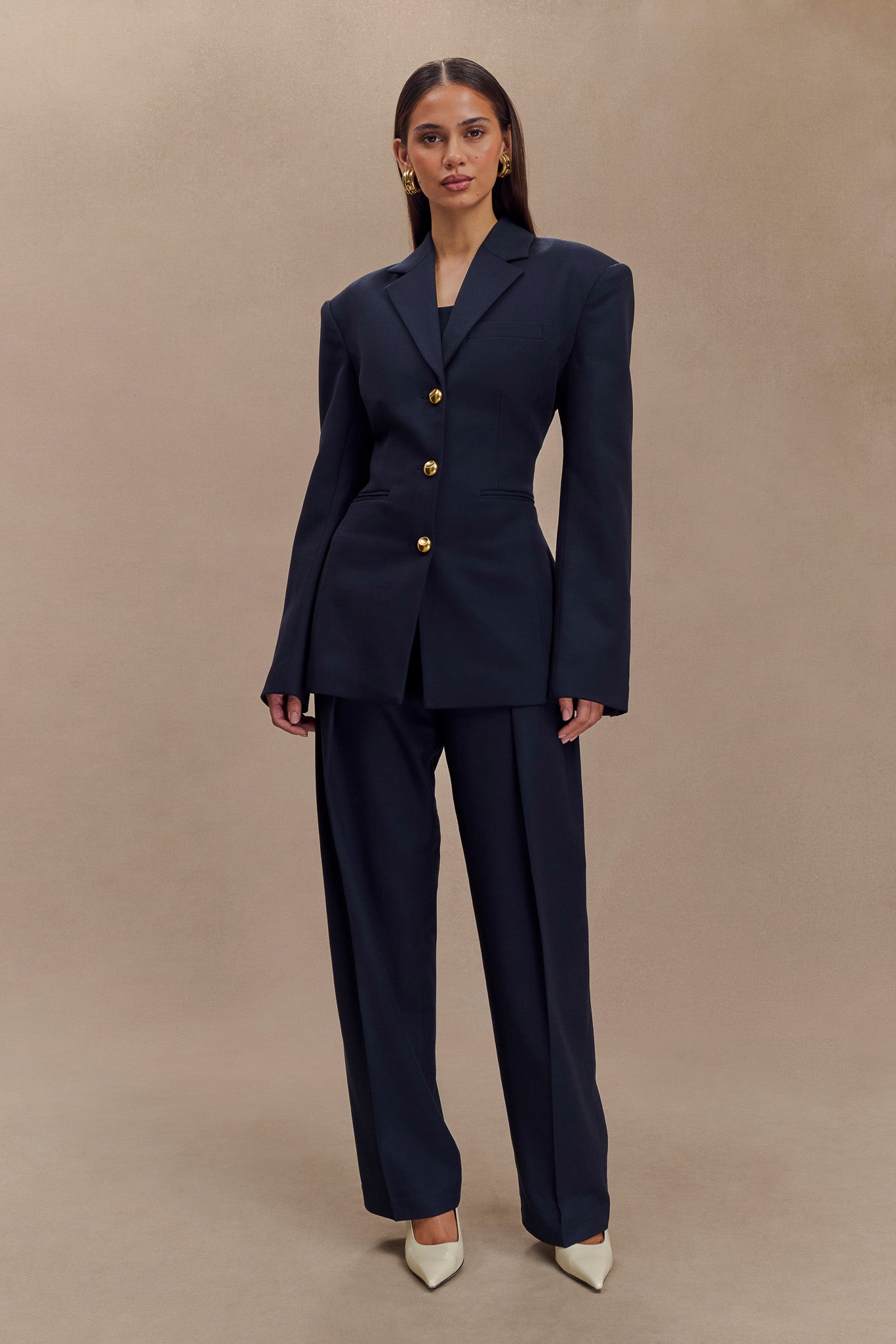 Penelope Pleated High Waisted Pants - Dark Navy Xxs