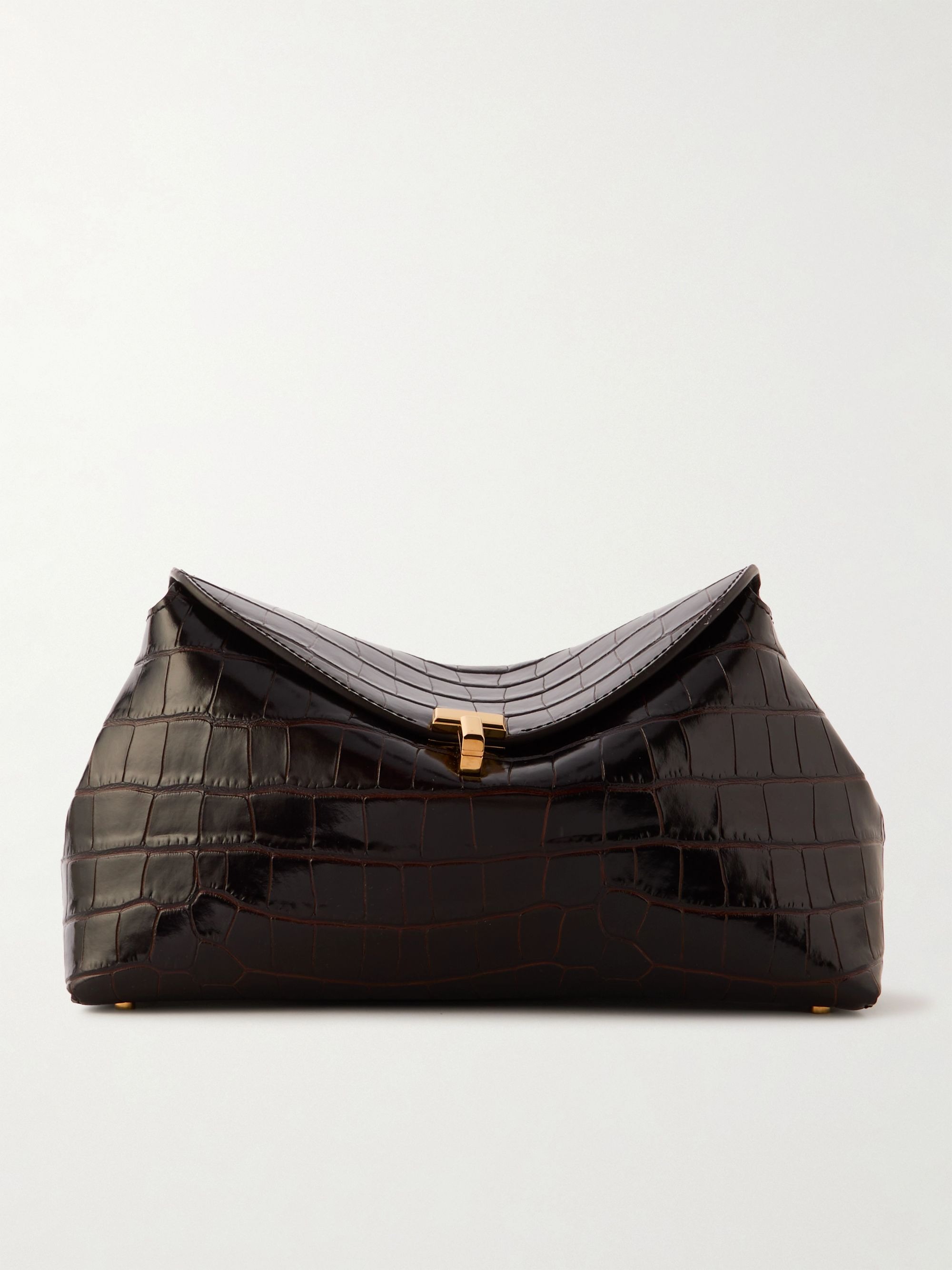 Toteme, T-Lock Croc-Effect Leather Clutch