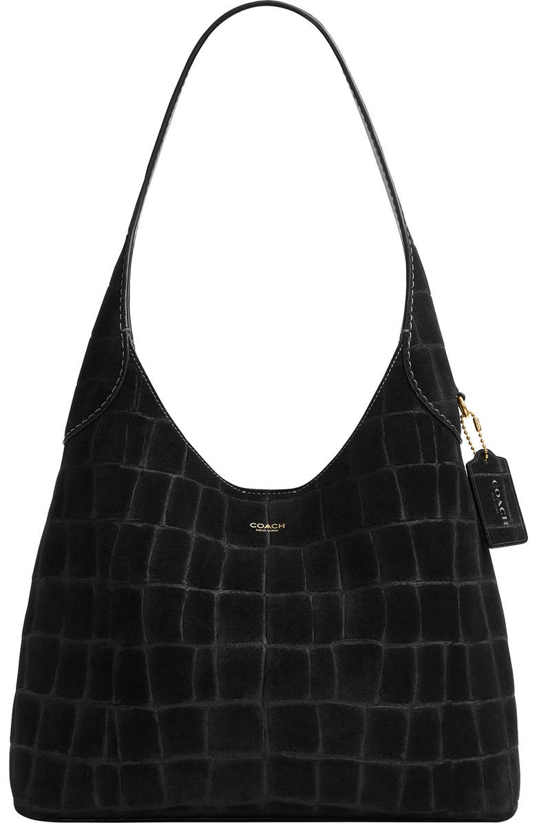 Brooklyn Croc Embossed Suede Shoulder Bag