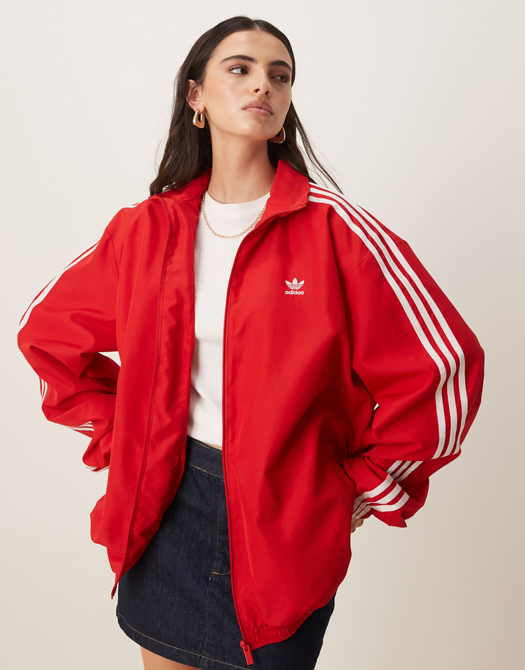 Adidas Originals Firebird Oversized Woven Track Top in Red