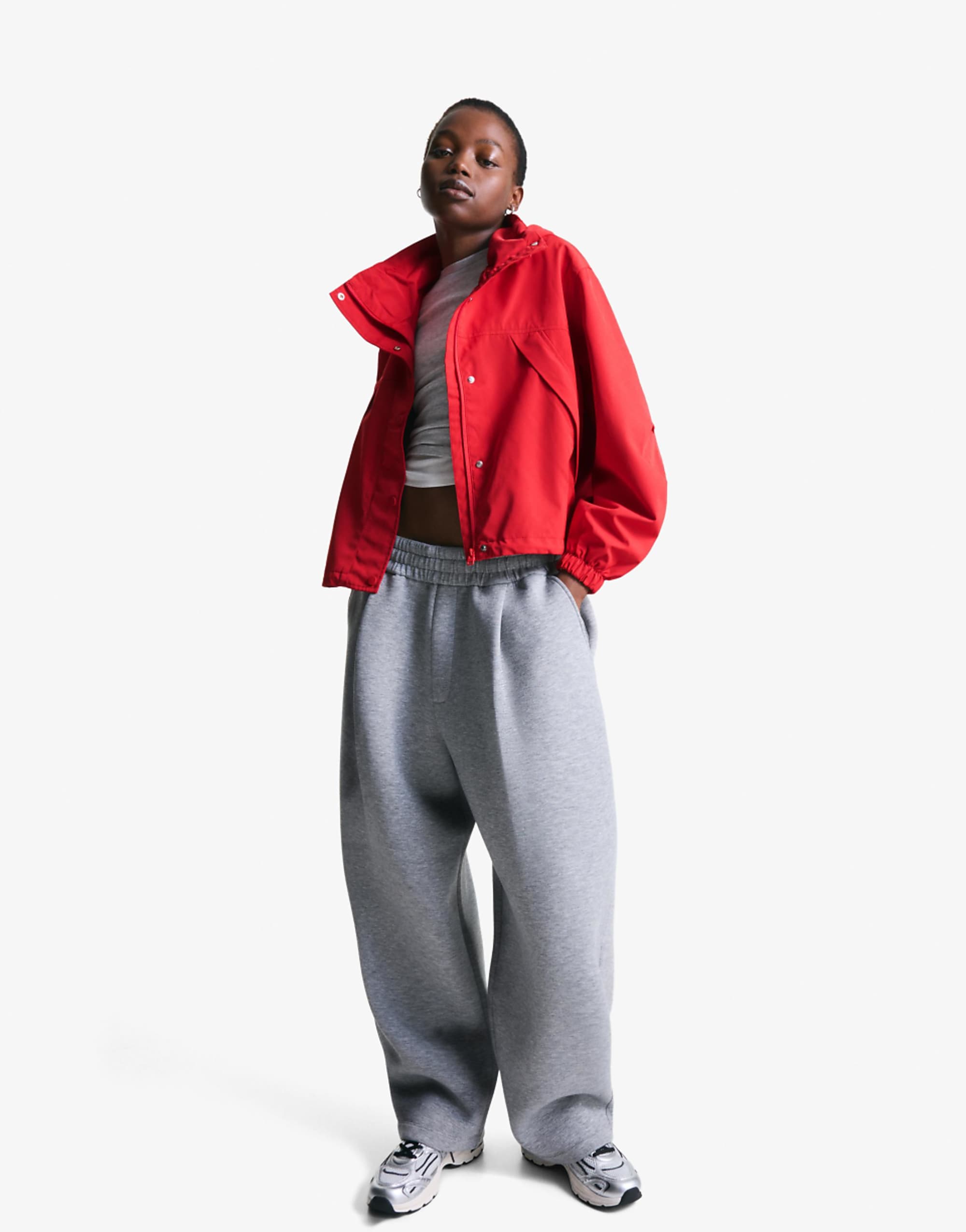 Bershka Hooded Technical Jacket in Red