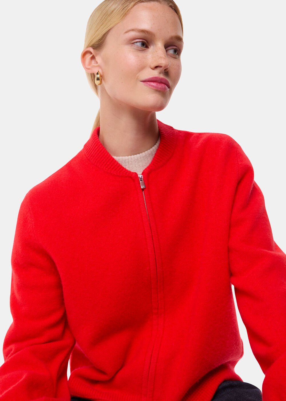 Red Zip Front Bomber Knit