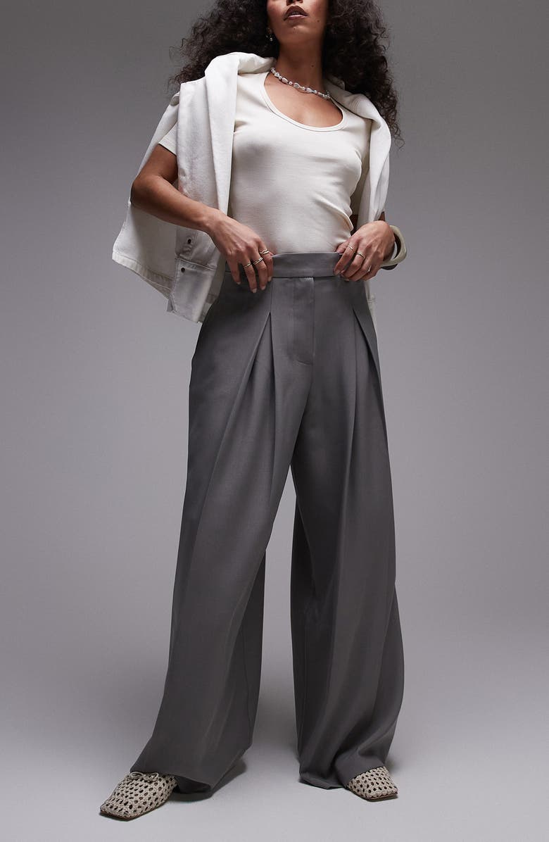 Pleated High Waist Wide Leg Trousers