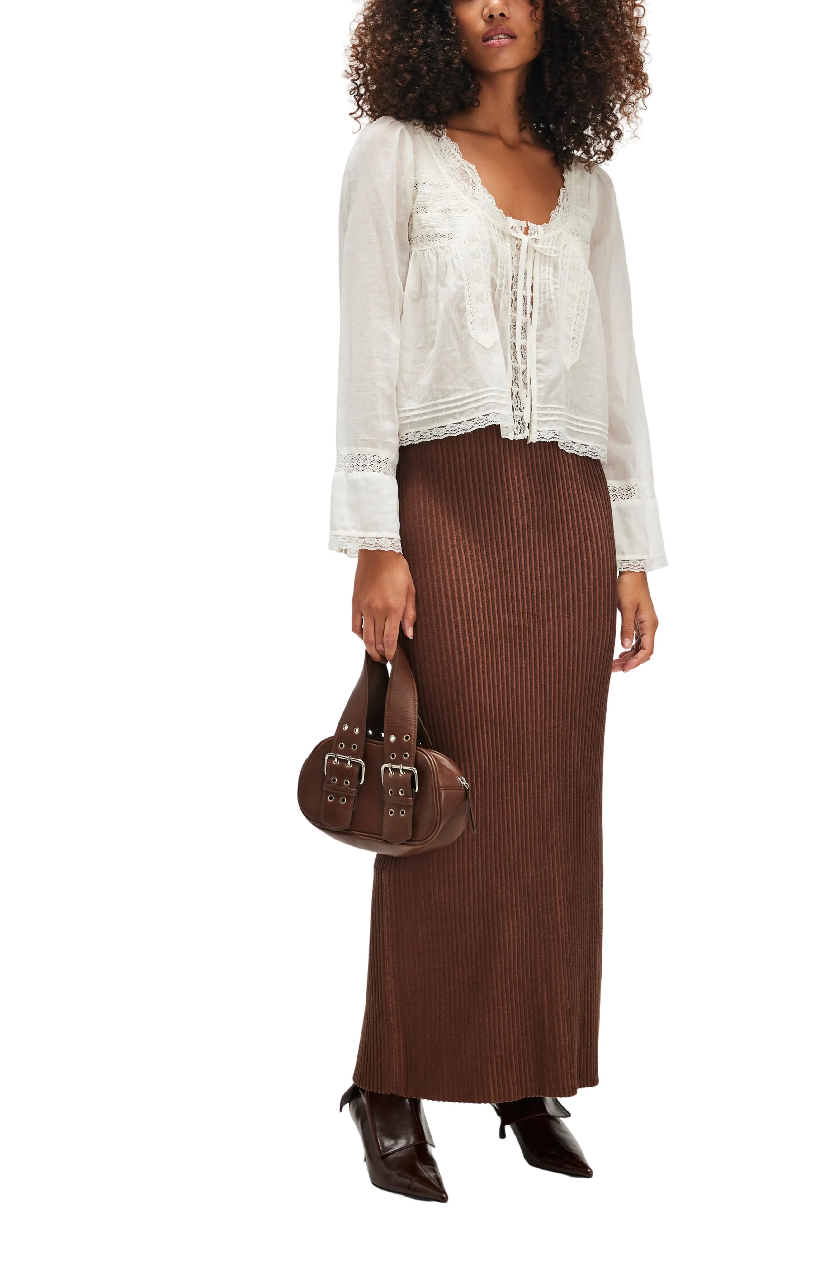 Free People, Evermore Lace Inset Semisheer Cotton Top