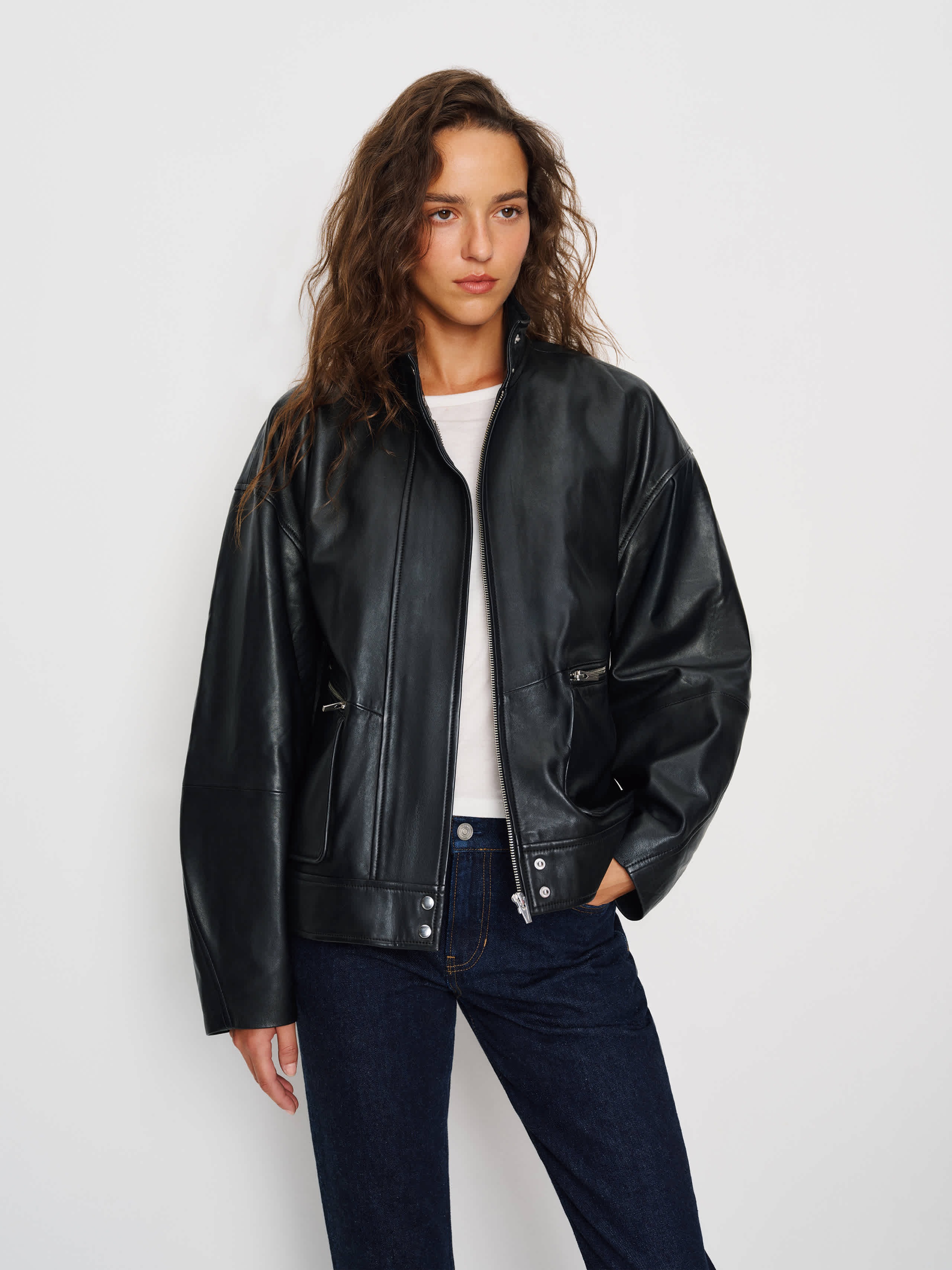 Reformation x Veda, Harrison Leather Oversized Bomber