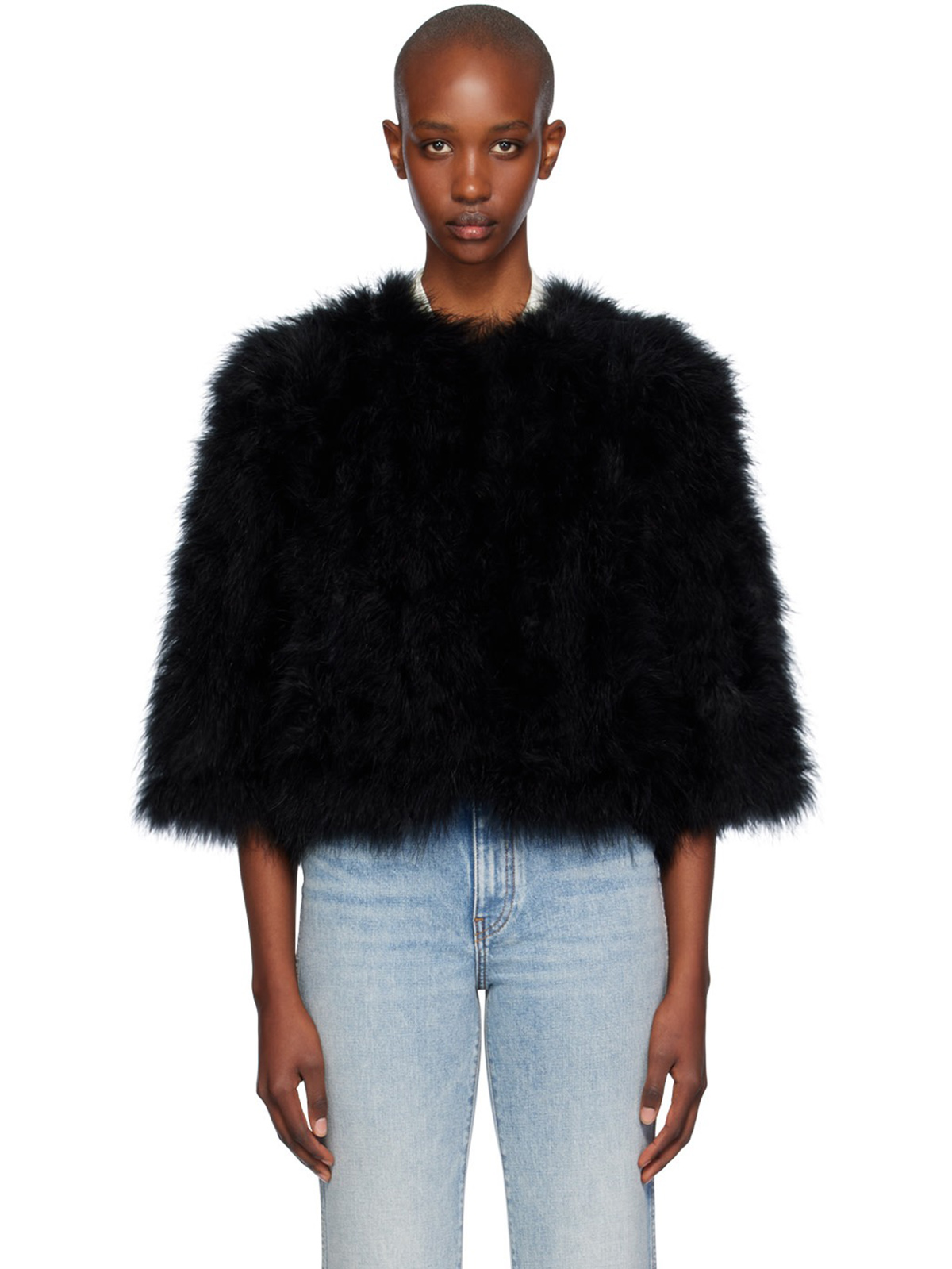 Black Cropped Feather Jacket