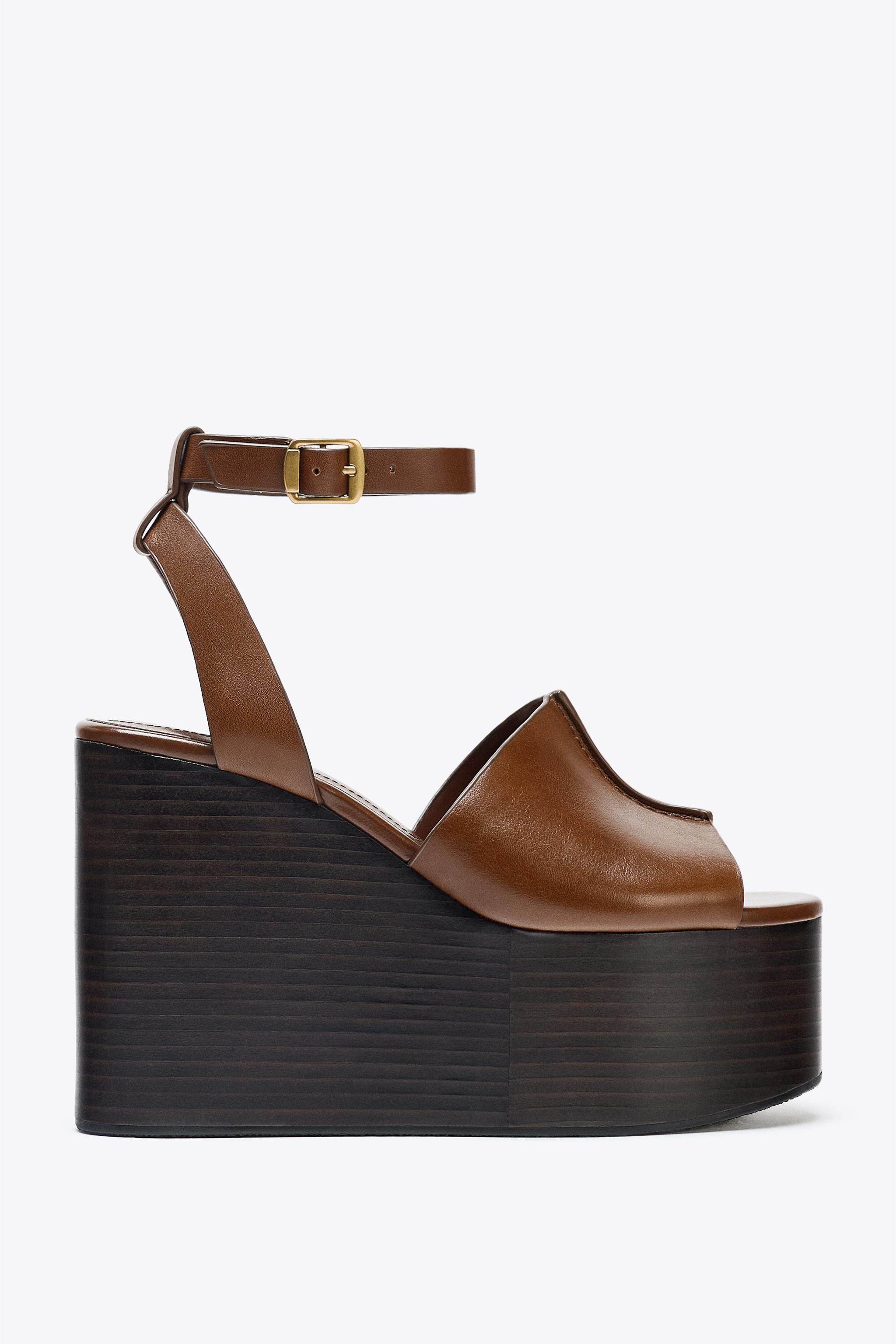 Leather Wedge Sandals With Strap