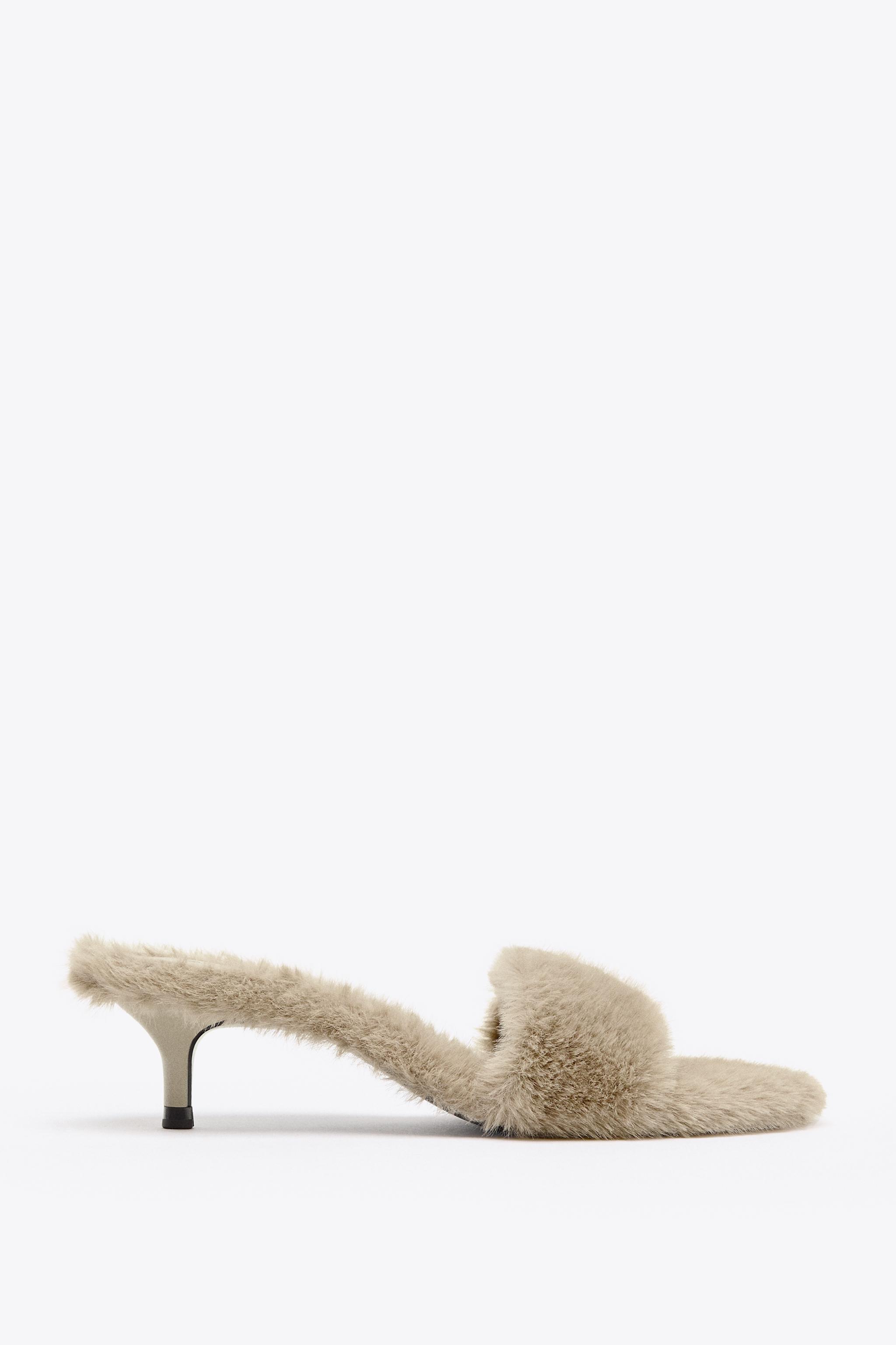 Faux Fur Heeled Sandals