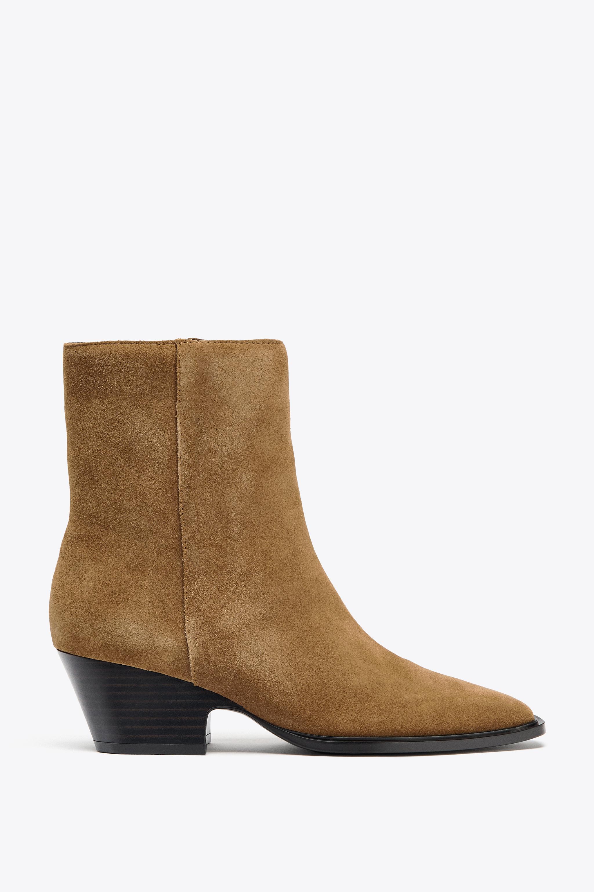 Split Leather Heeled Ankle Boots