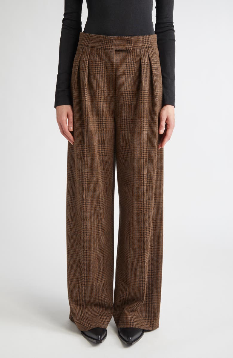 Ponza Pleated Houndstooth Check Wide Leg Pants