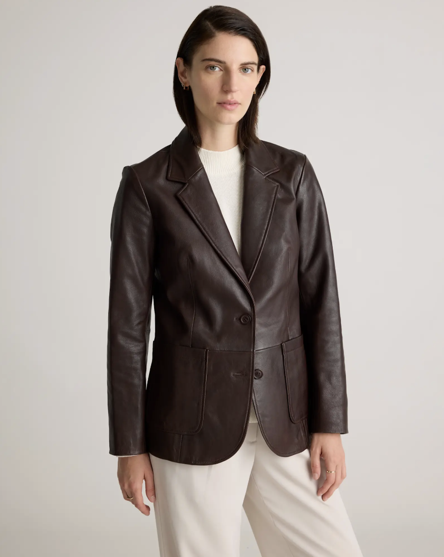 Quince leather blazer in brown