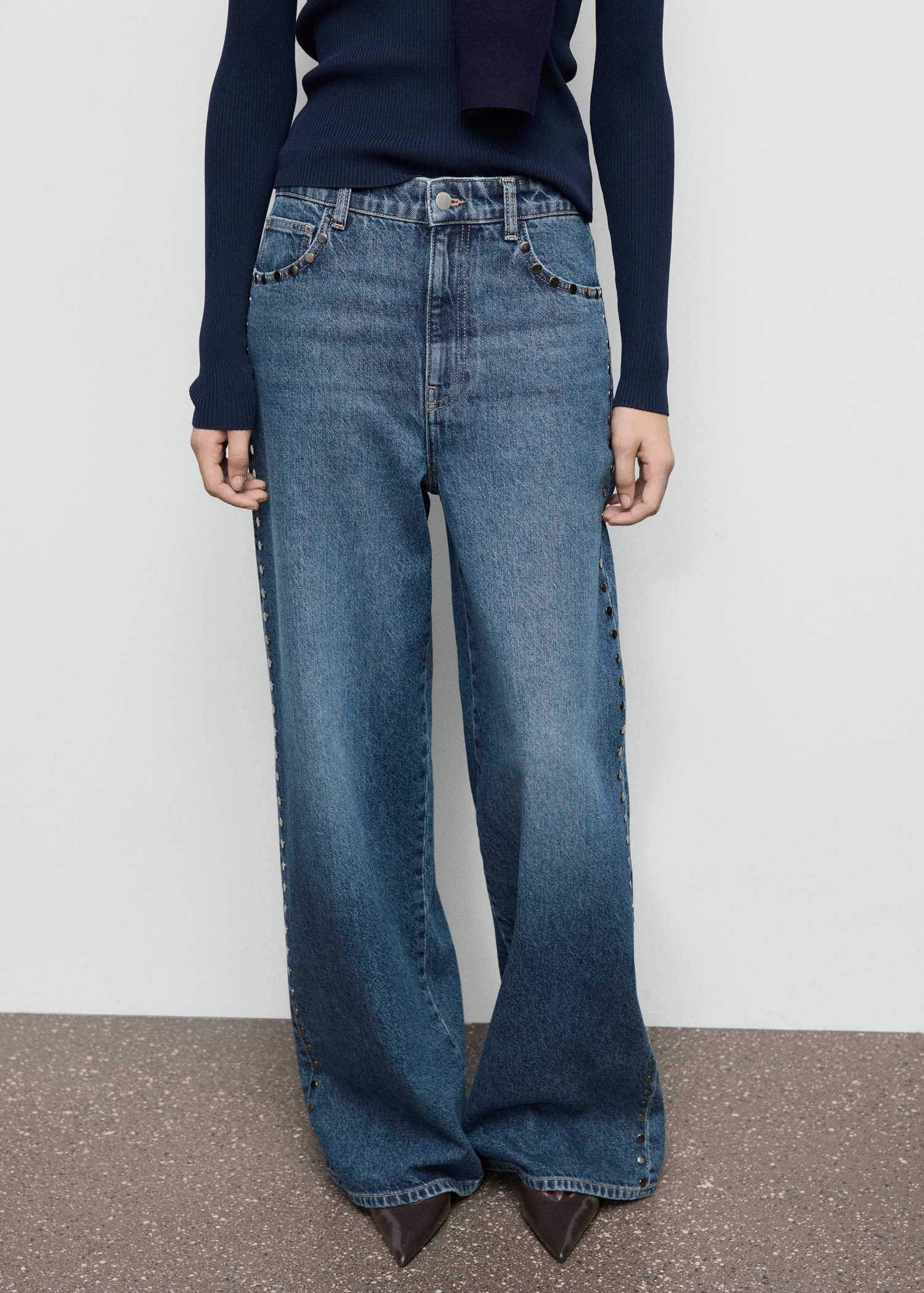 Wide Leg Studded Jeans - Women | Mango United Kingdom