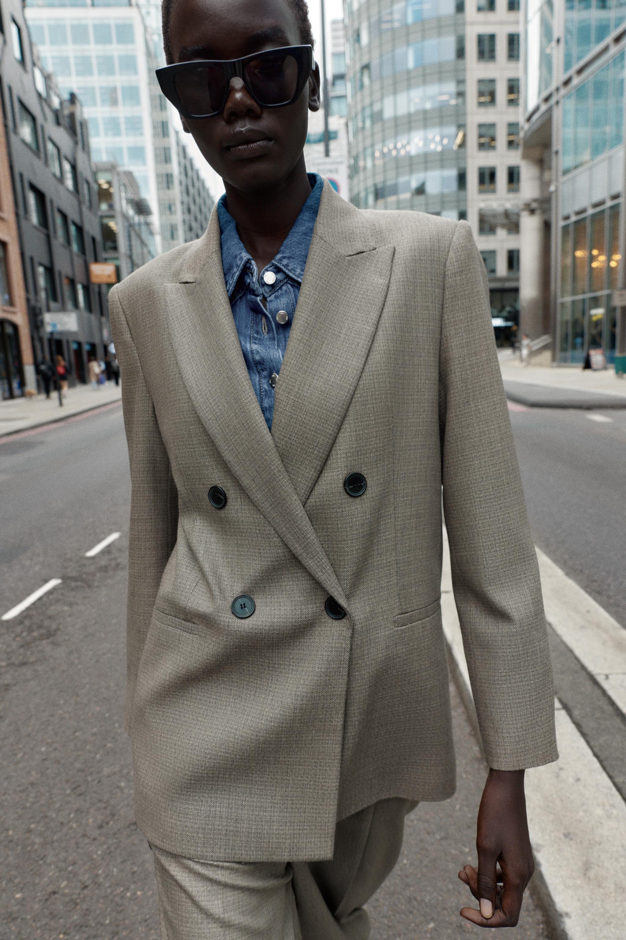 Double-Breasted Blazer With Shoulder Pads