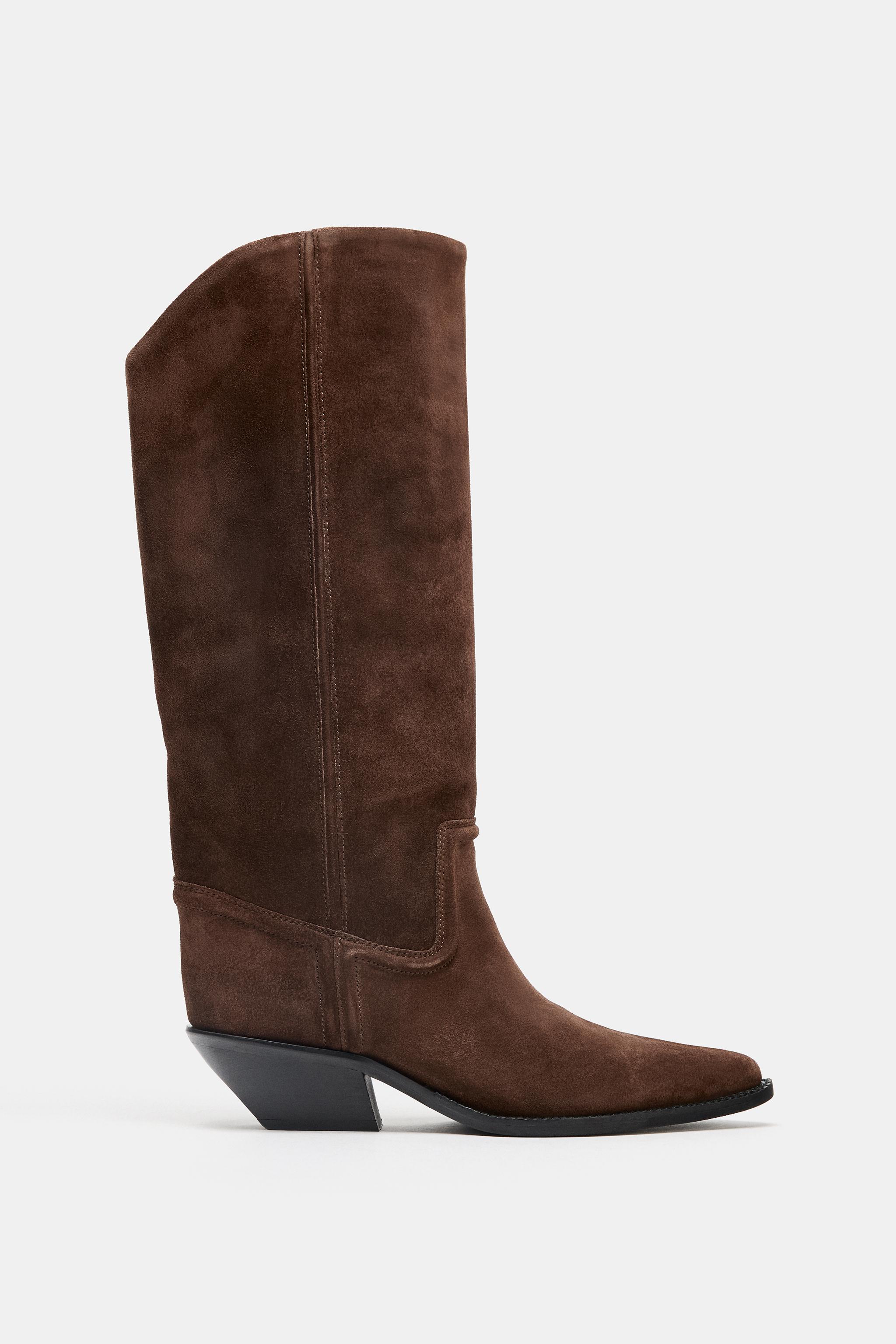 Split Suede Cowboy Heeled Boots