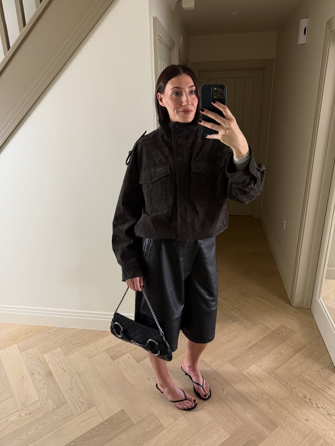 Sarah Louise Blythe wearing Zara&#039;s suede jacket.