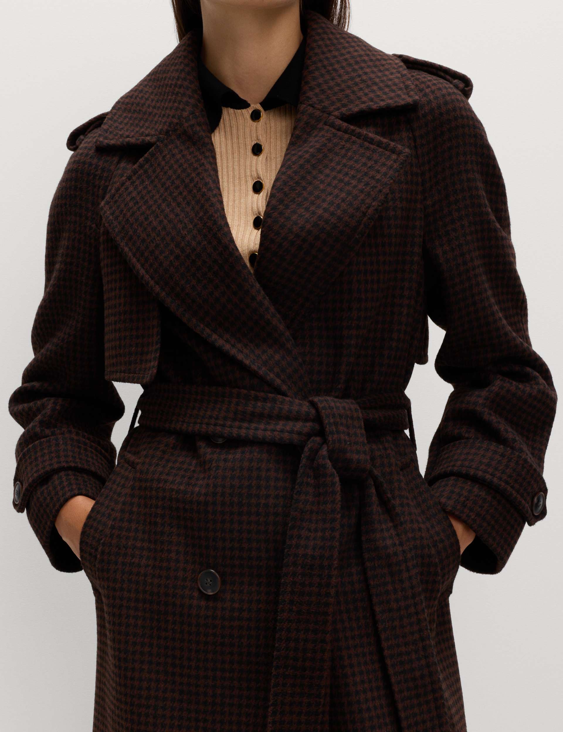 Checked Belted Longline Tailored Coat