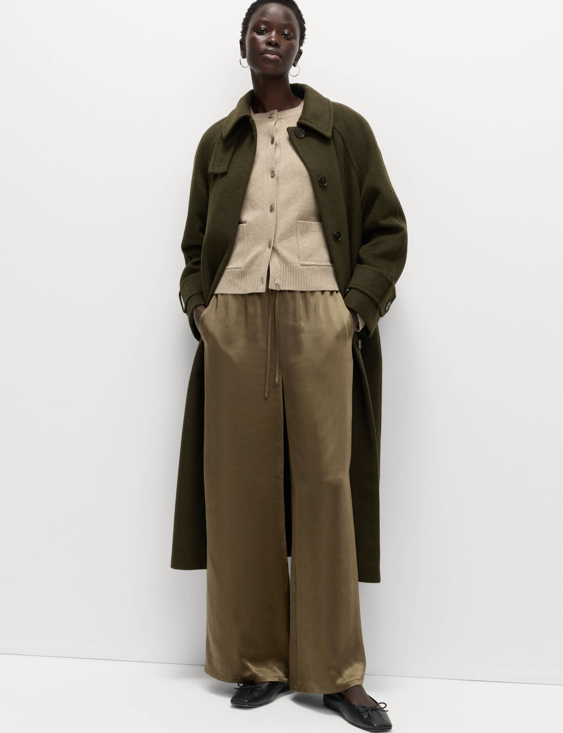 Satin Drawstring Wide Leg Trousers