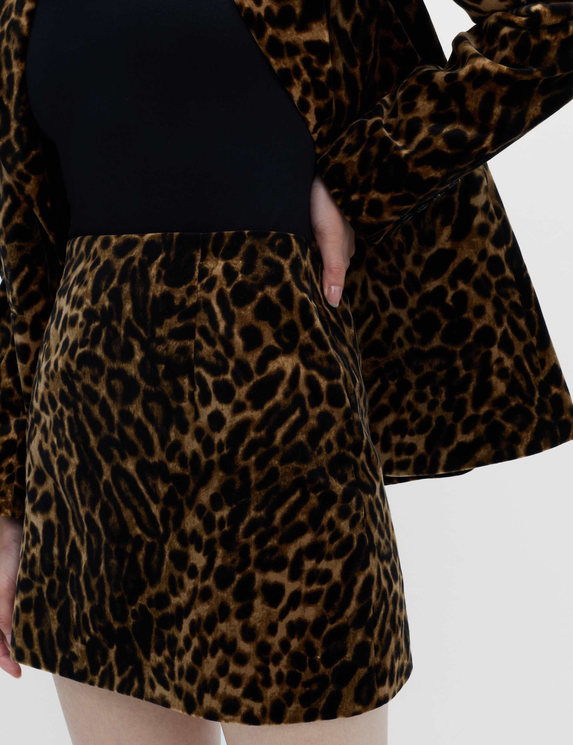 Cotton Rich Velvet Animal Print Mini Skirt