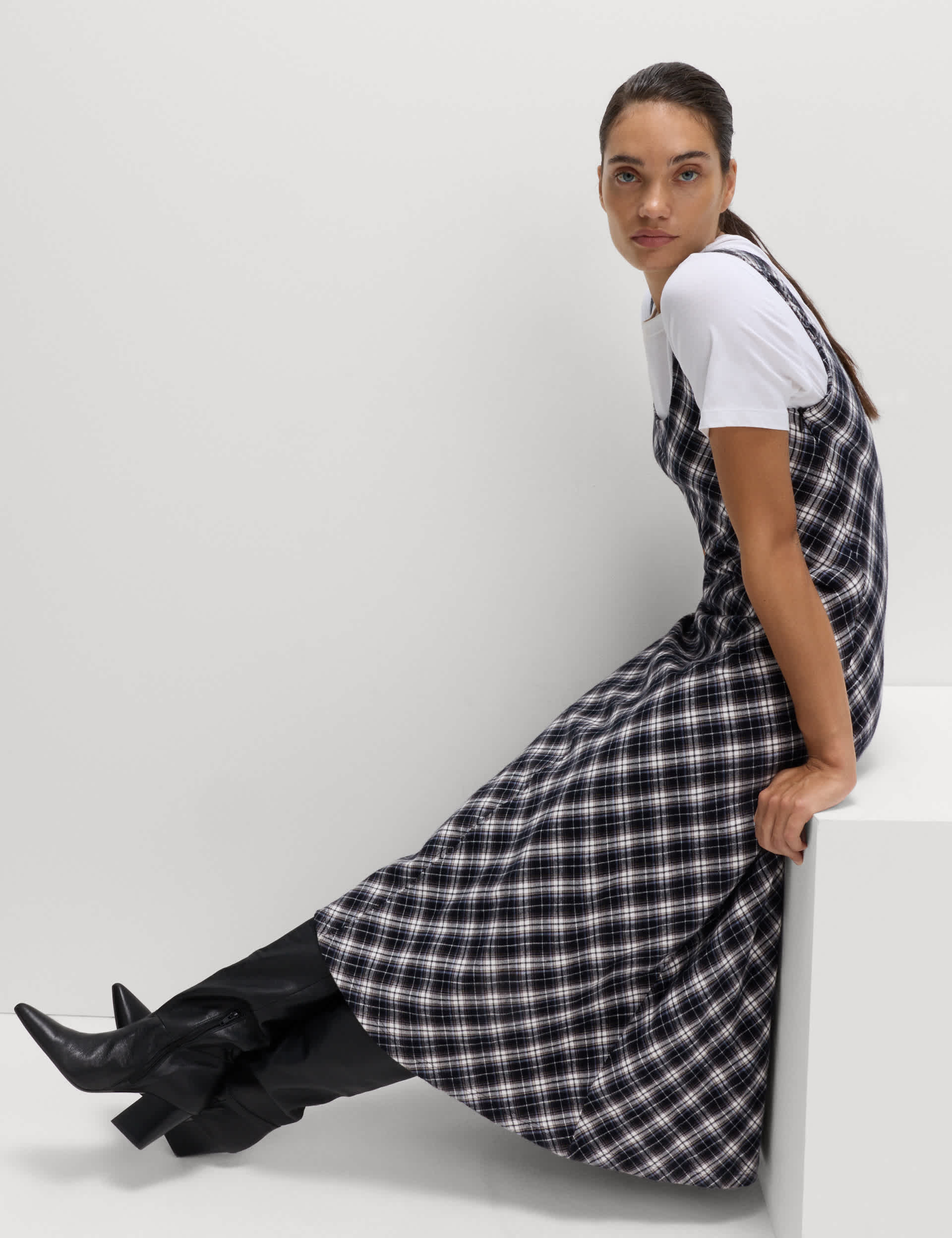 Pure Cotton Checked Midi Cami Dress