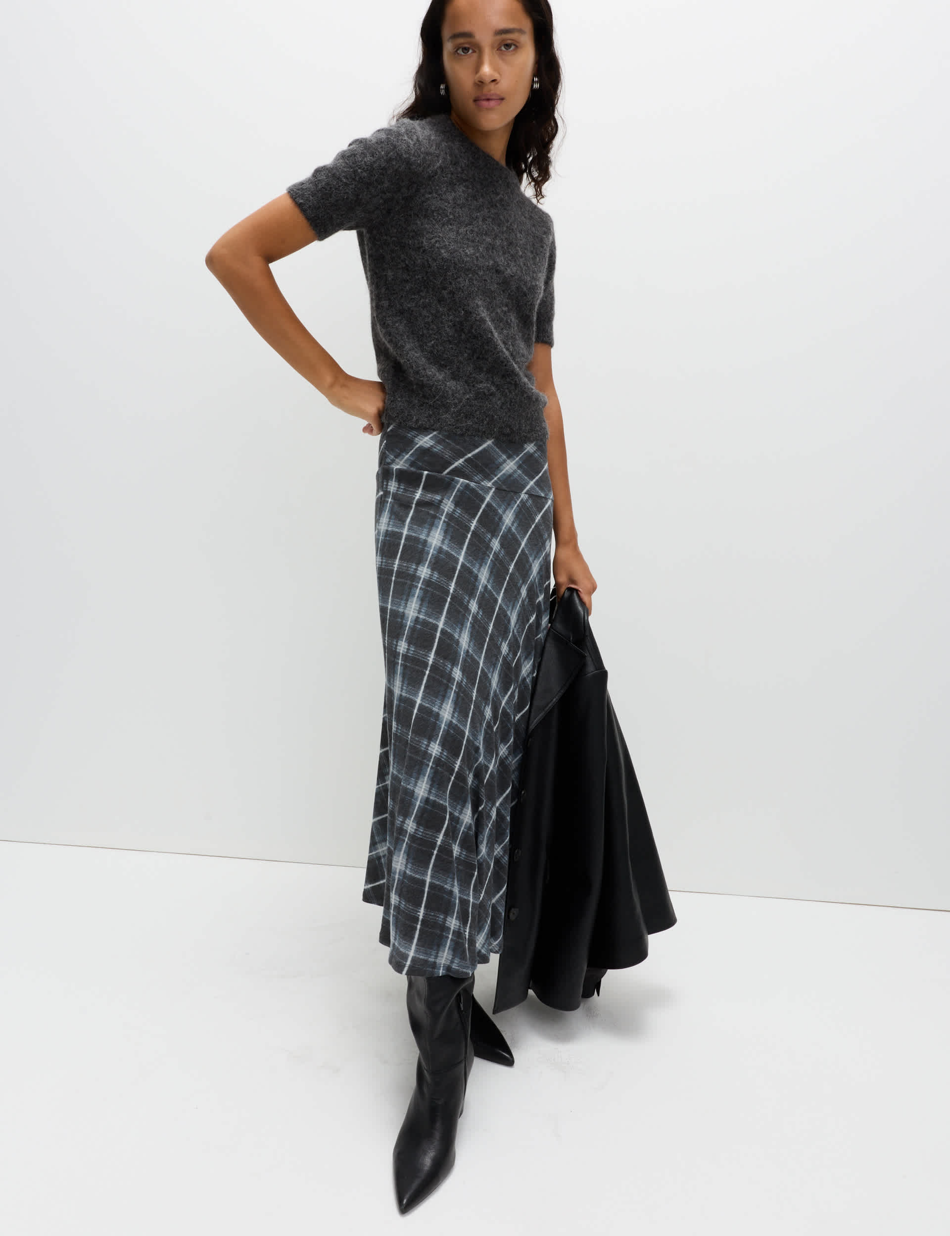 Lyocell Blend Midi A-Line Skirt With Wool