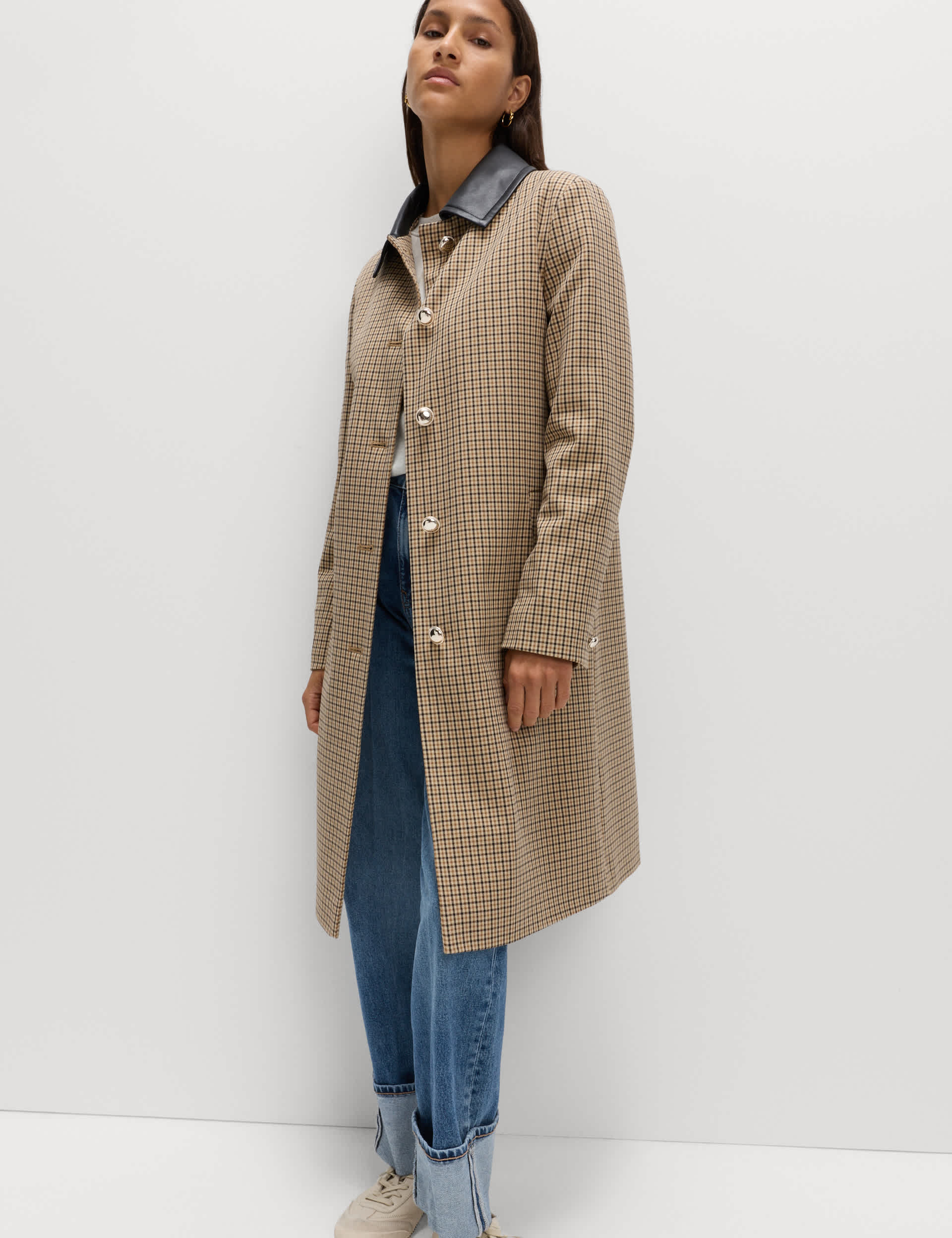 Checked Collared Car Coat